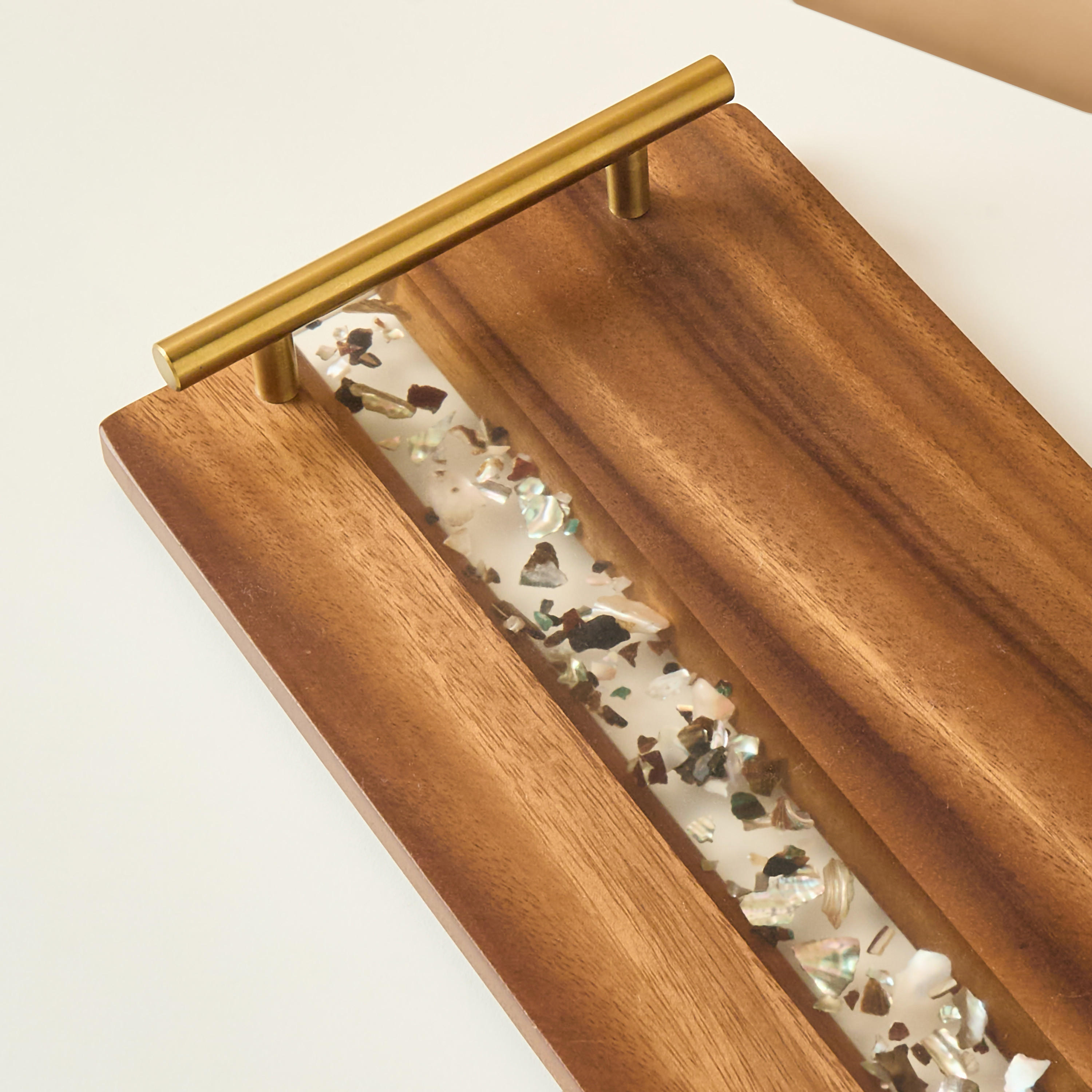 Resin Embellished Acacia Wood Serving Tray with Handles - 43x18 cms-household-dining-serveware-servingtrays-image-4