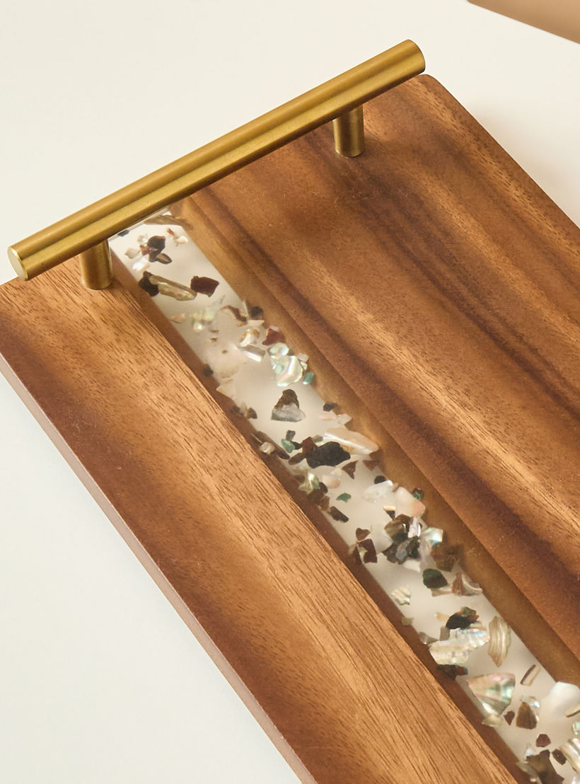 Resin Embellished Acacia Wood Serving Tray with Handles - 43x18 cms-household-dining-serveware-servingtrays-image-4