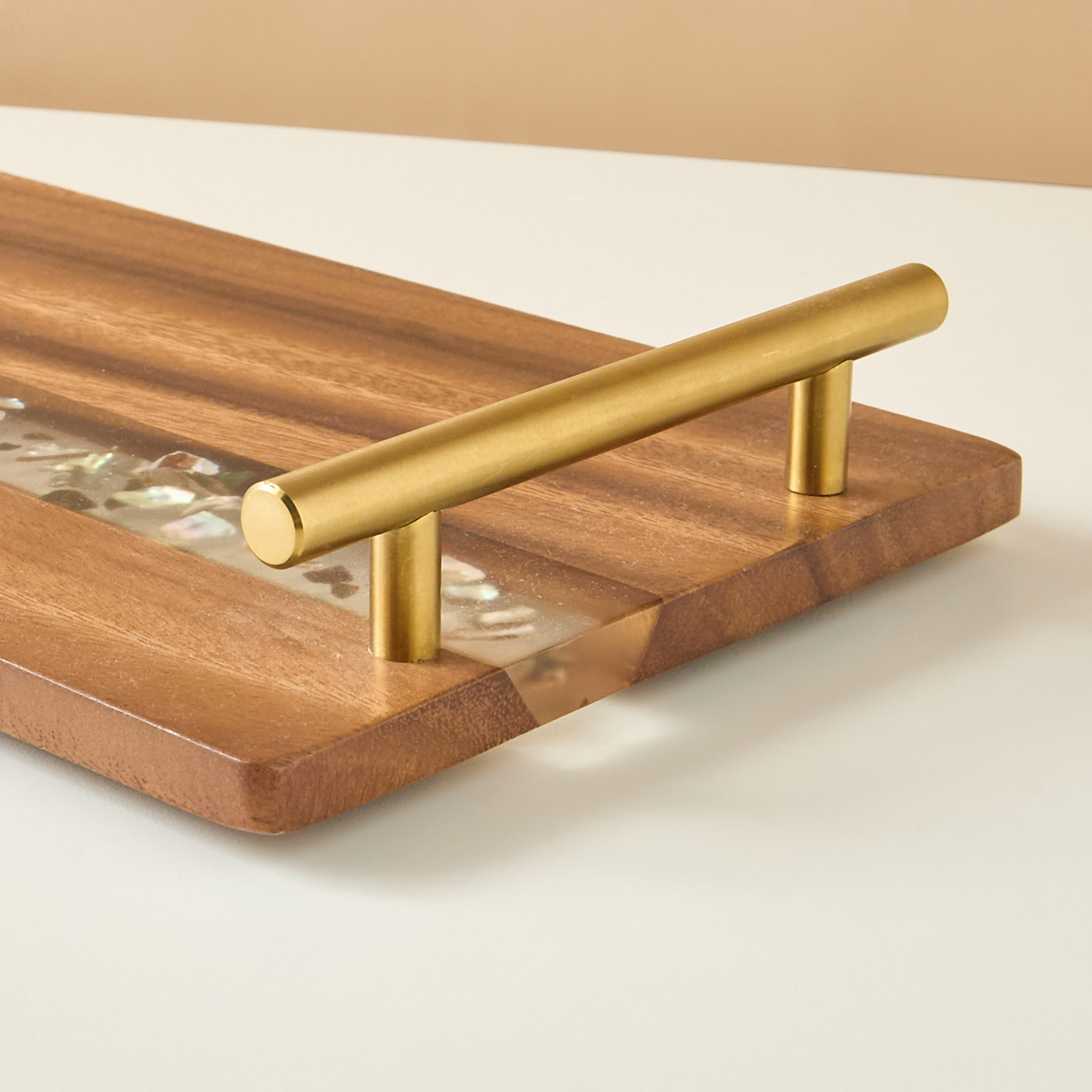 Resin Embellished Acacia Wood Serving Tray with Handles - 43x18 cms-household-dining-serveware-servingtrays-image-5