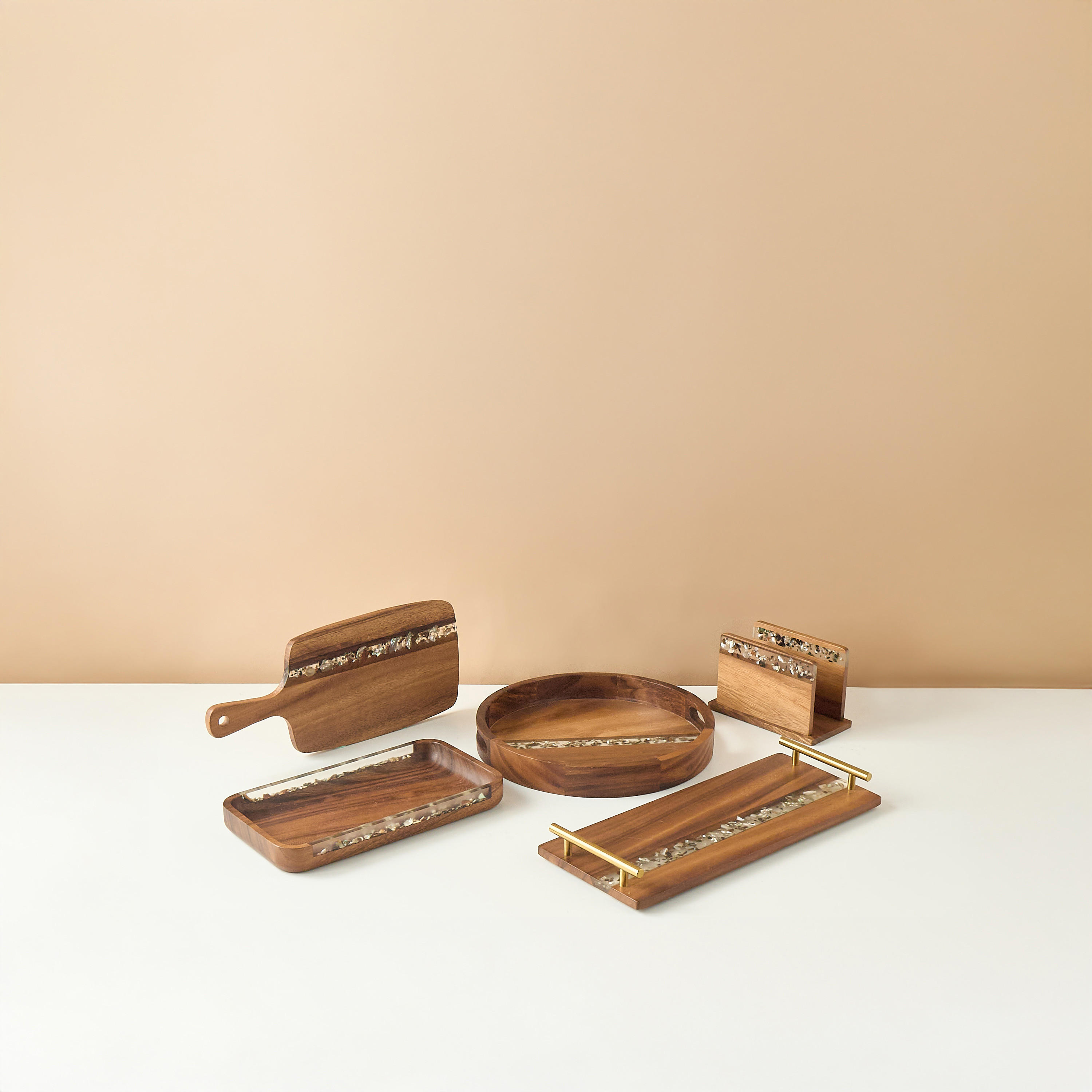 Resin Embellished Acacia Wood Serving Tray with Handles - 43x18 cms-household-dining-serveware-servingtrays-image-6