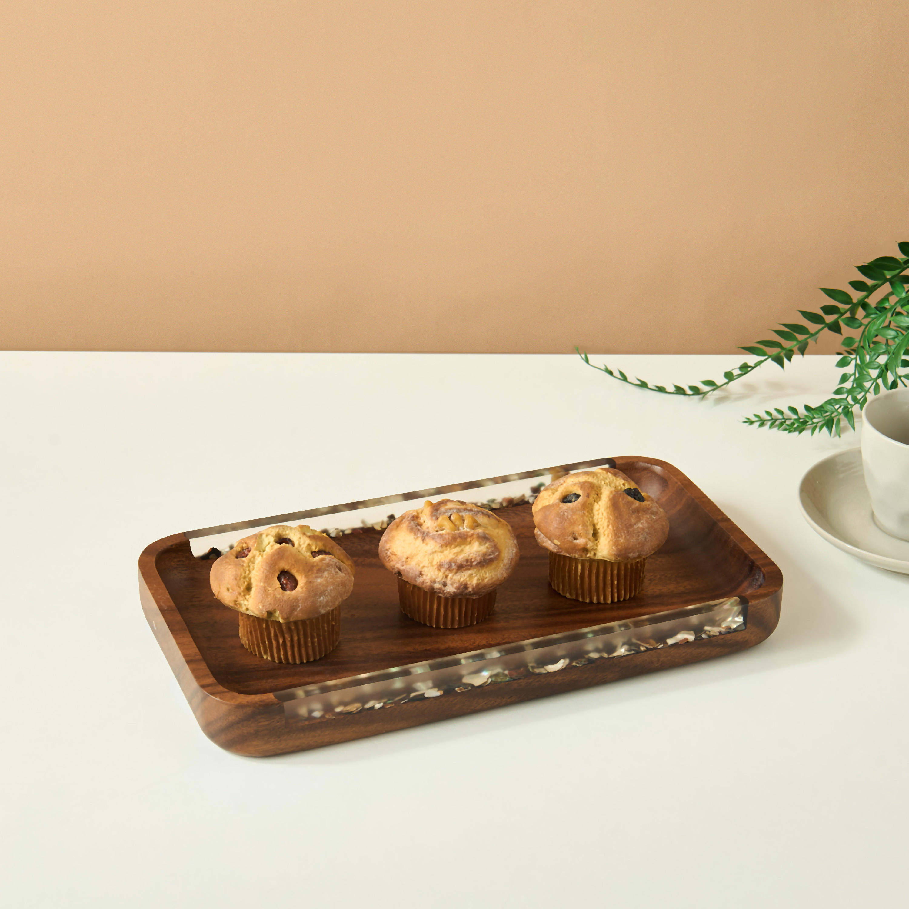 Resin Embellished Acacia Wood Serving Tray - 33x18 cms-household-dining-serveware-servingtrays-image-1