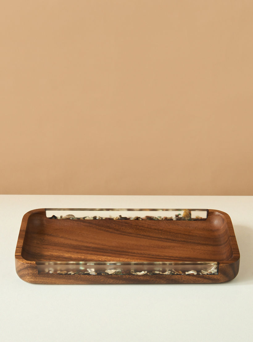 Resin Embellished Acacia Wood Serving Tray - 33x18 cms-household-dining-serveware-servingtrays-image-2