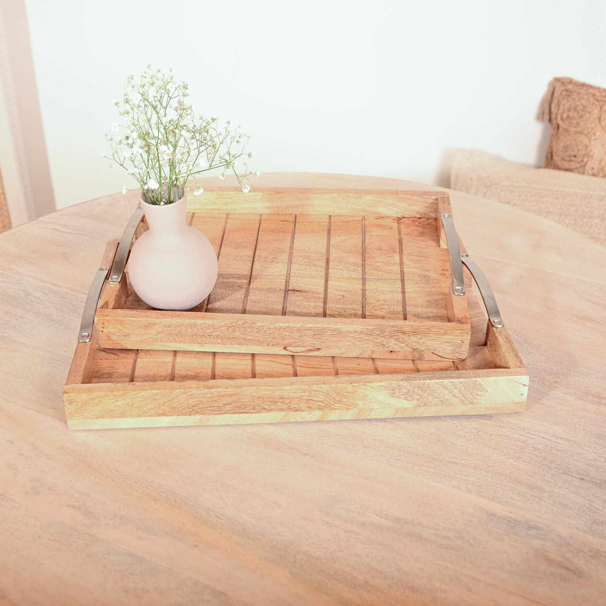 Home Carving Wooden Tray with Iron Handles - Set of 2-household-decor-boxesandtrays-image-1