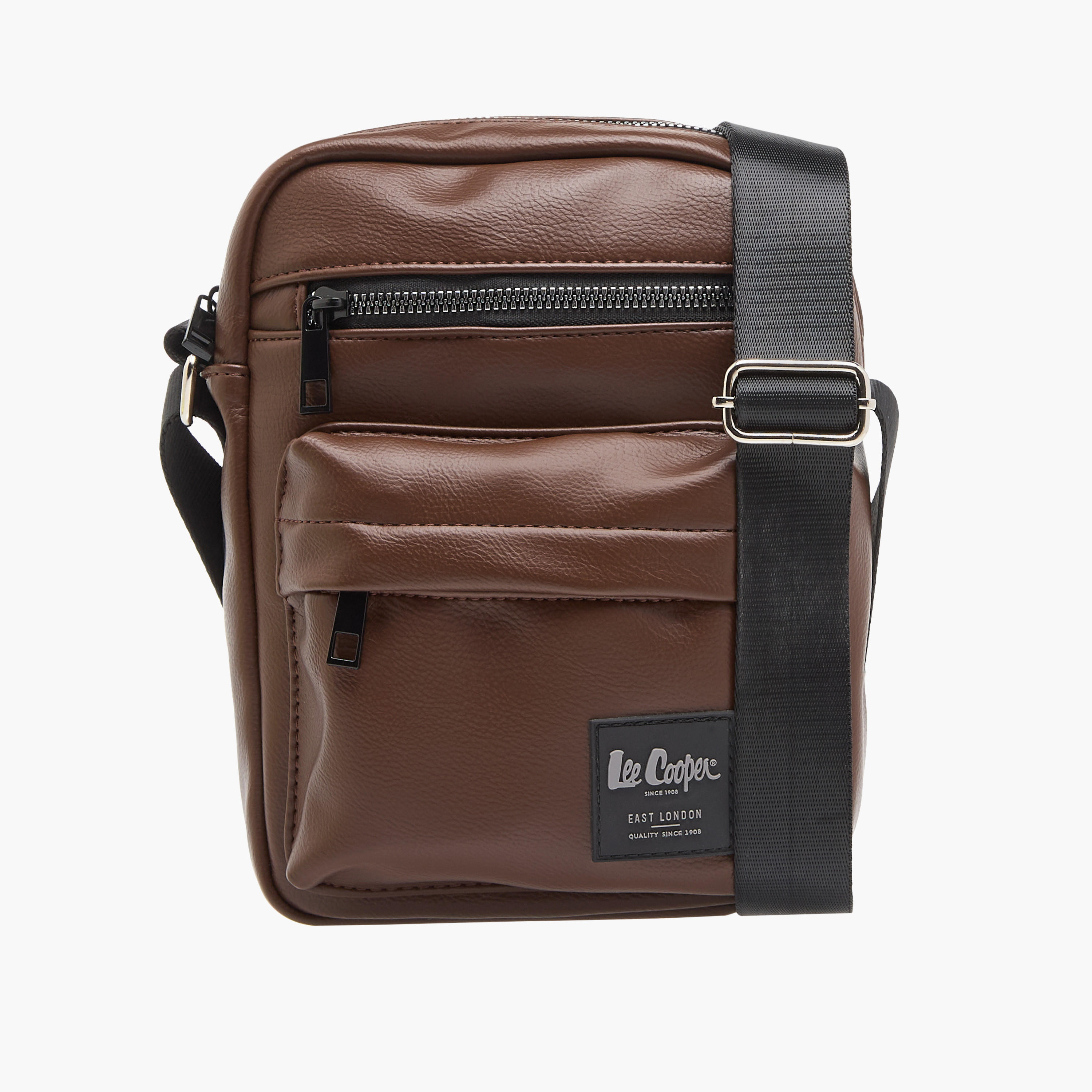 Lee Cooper Textured Crossbody Bag with Adjustable Strap and Zip Closure-men-bags-image-1