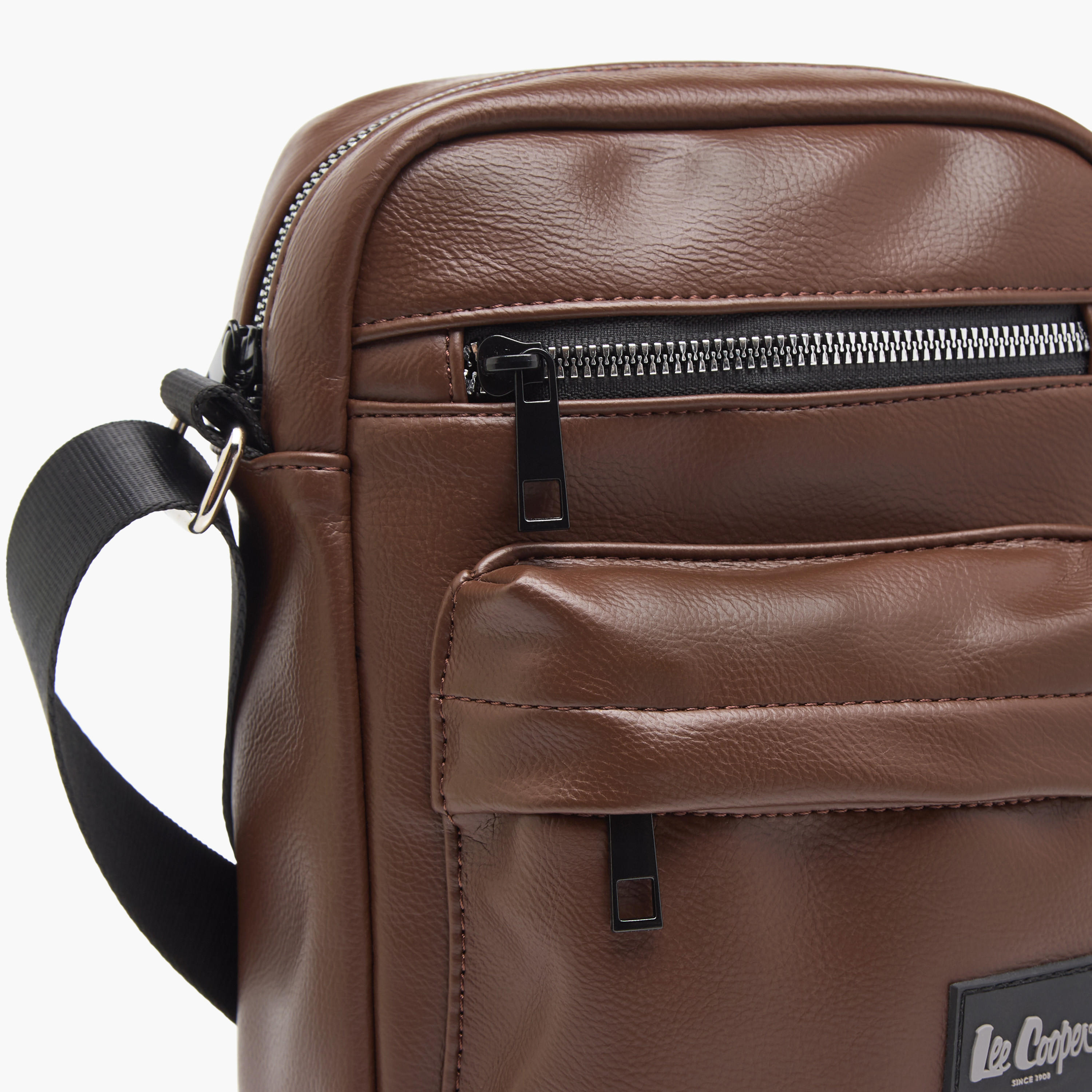 Lee Cooper Textured Crossbody Bag with Adjustable Strap and Zip Closure-men-bags-image-3