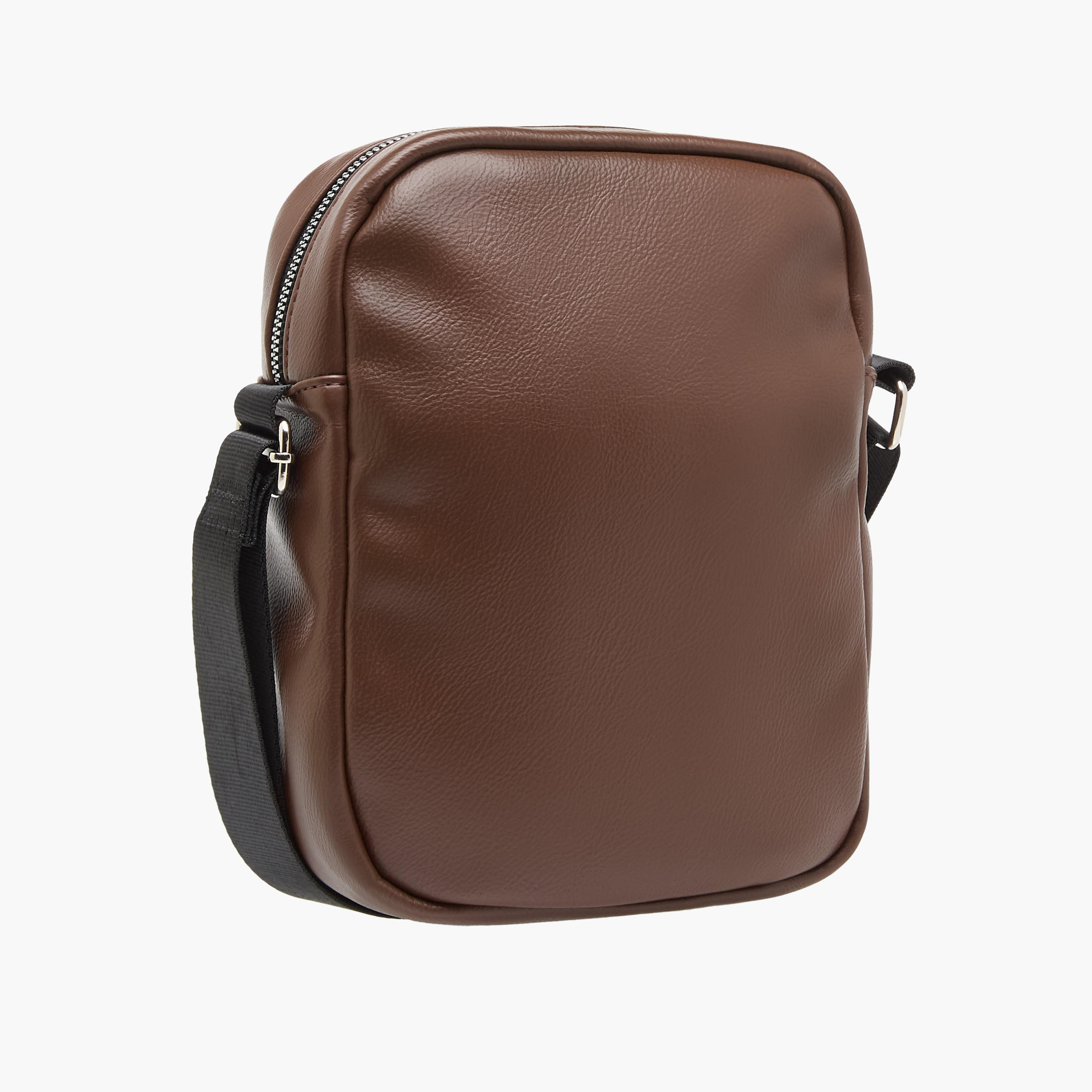 Lee Cooper Textured Crossbody Bag with Adjustable Strap and Zip Closure-men-bags-image-4