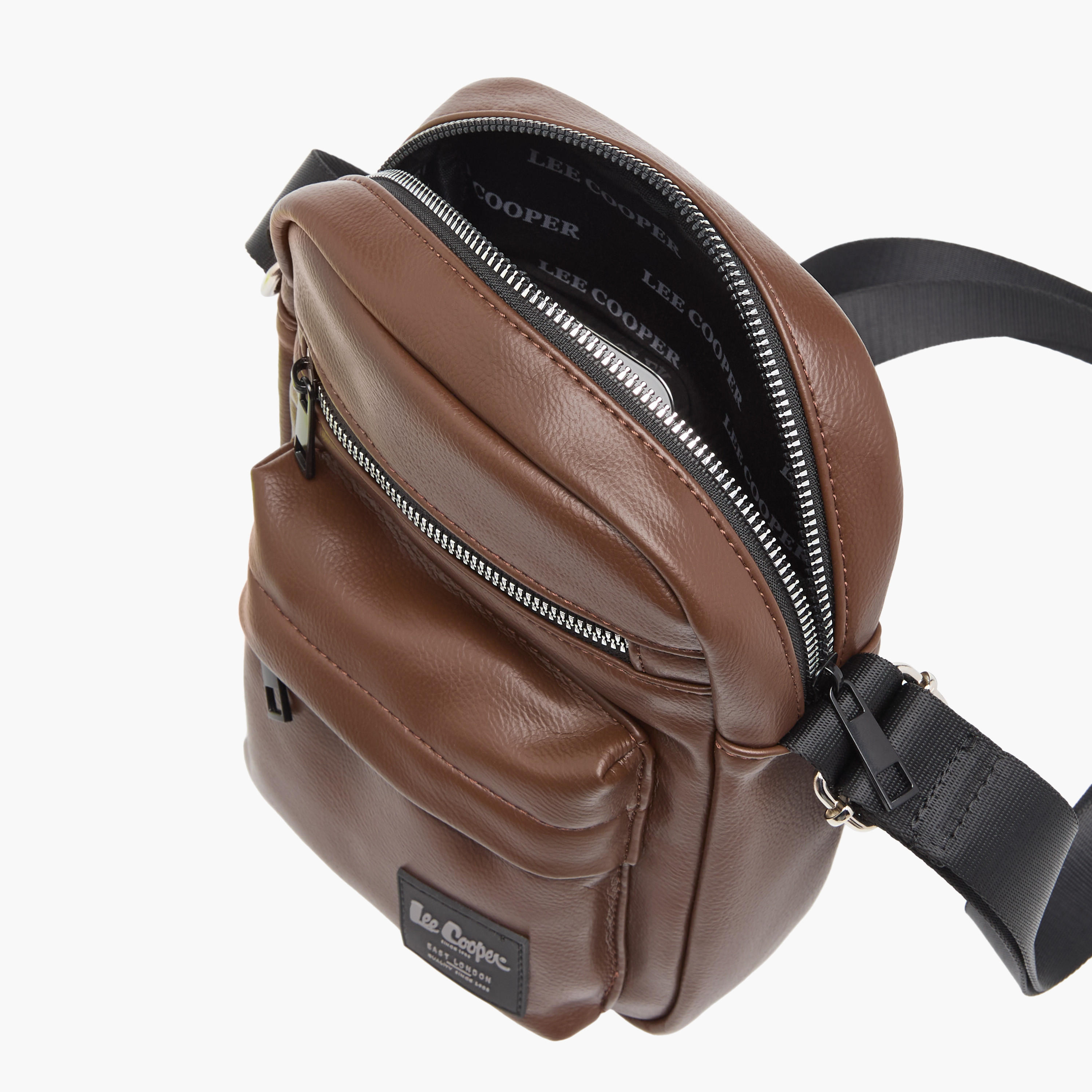 Lee Cooper Textured Crossbody Bag with Adjustable Strap and Zip Closure-men-bags-image-5