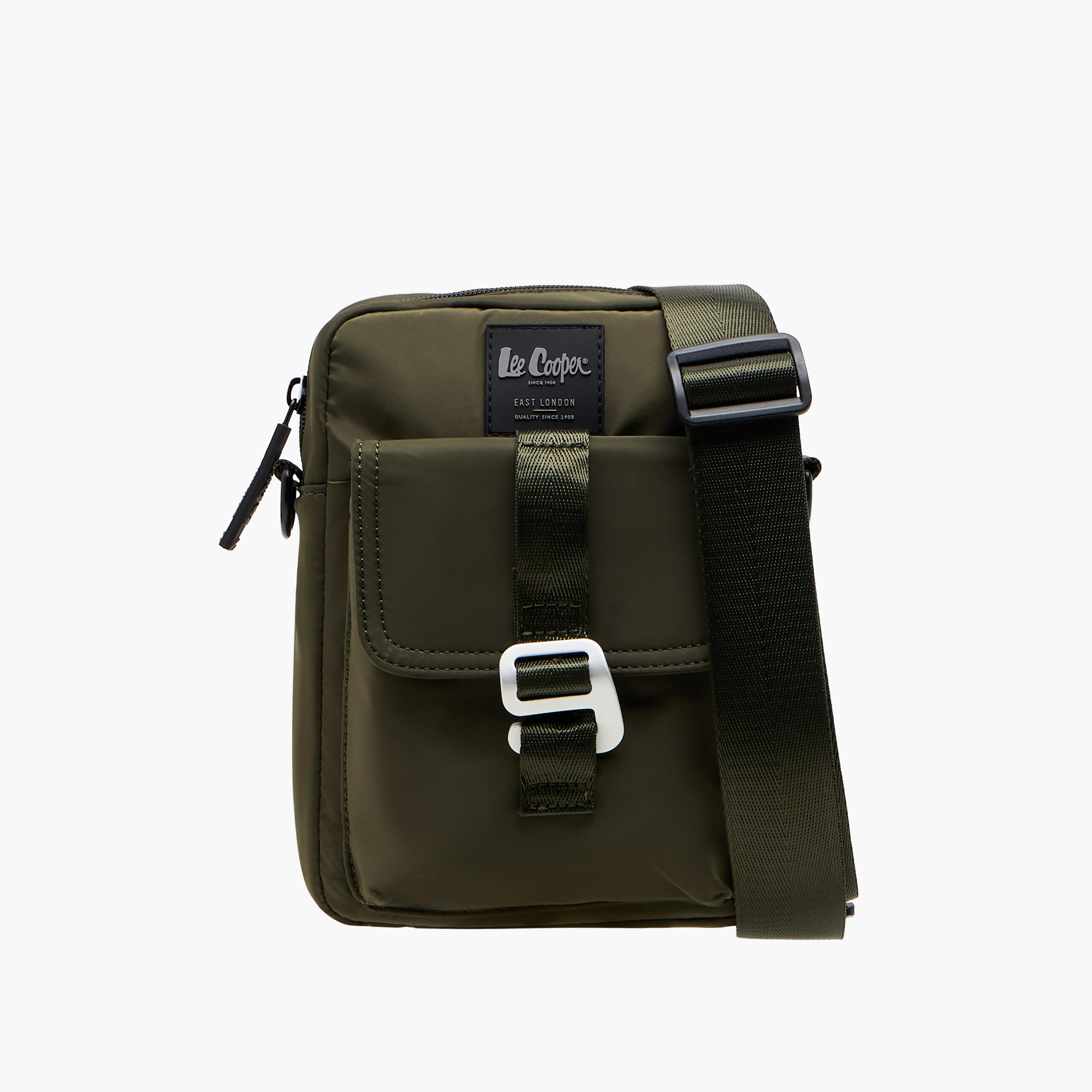Lee Cooper Solid Crossbody Bag with Zip Closure and Adjustable Strap-men-bags-image-1