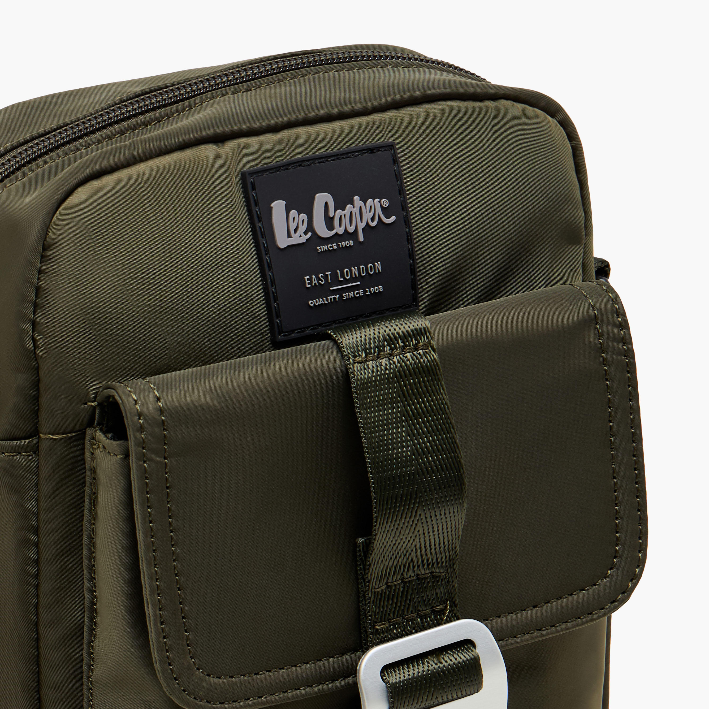 Lee Cooper Solid Crossbody Bag with Zip Closure and Adjustable Strap-men-bags-image-3
