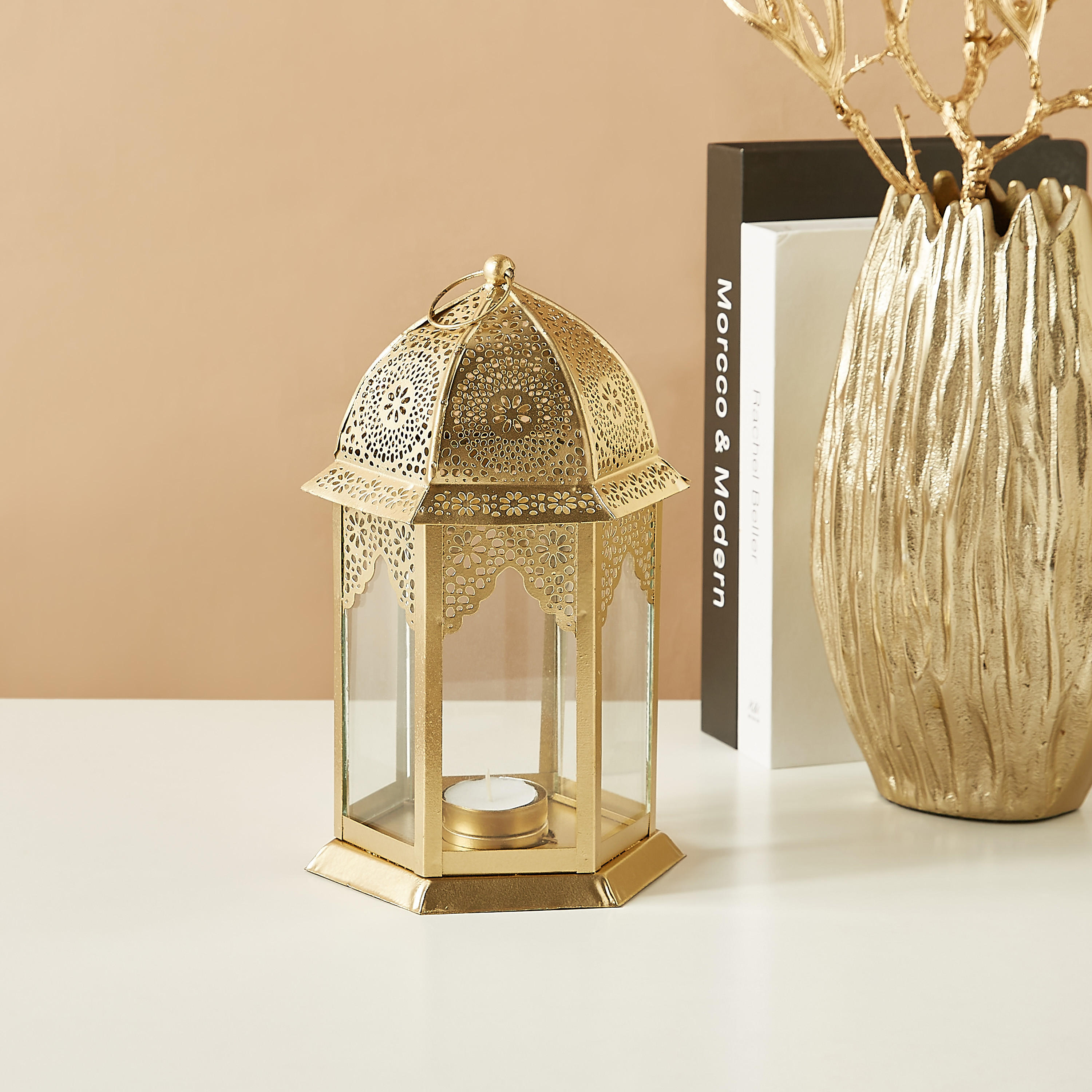 Cutwork Detail Metal Lantern - 22 cms-household-decor-candleholdersandlanterns-image-1