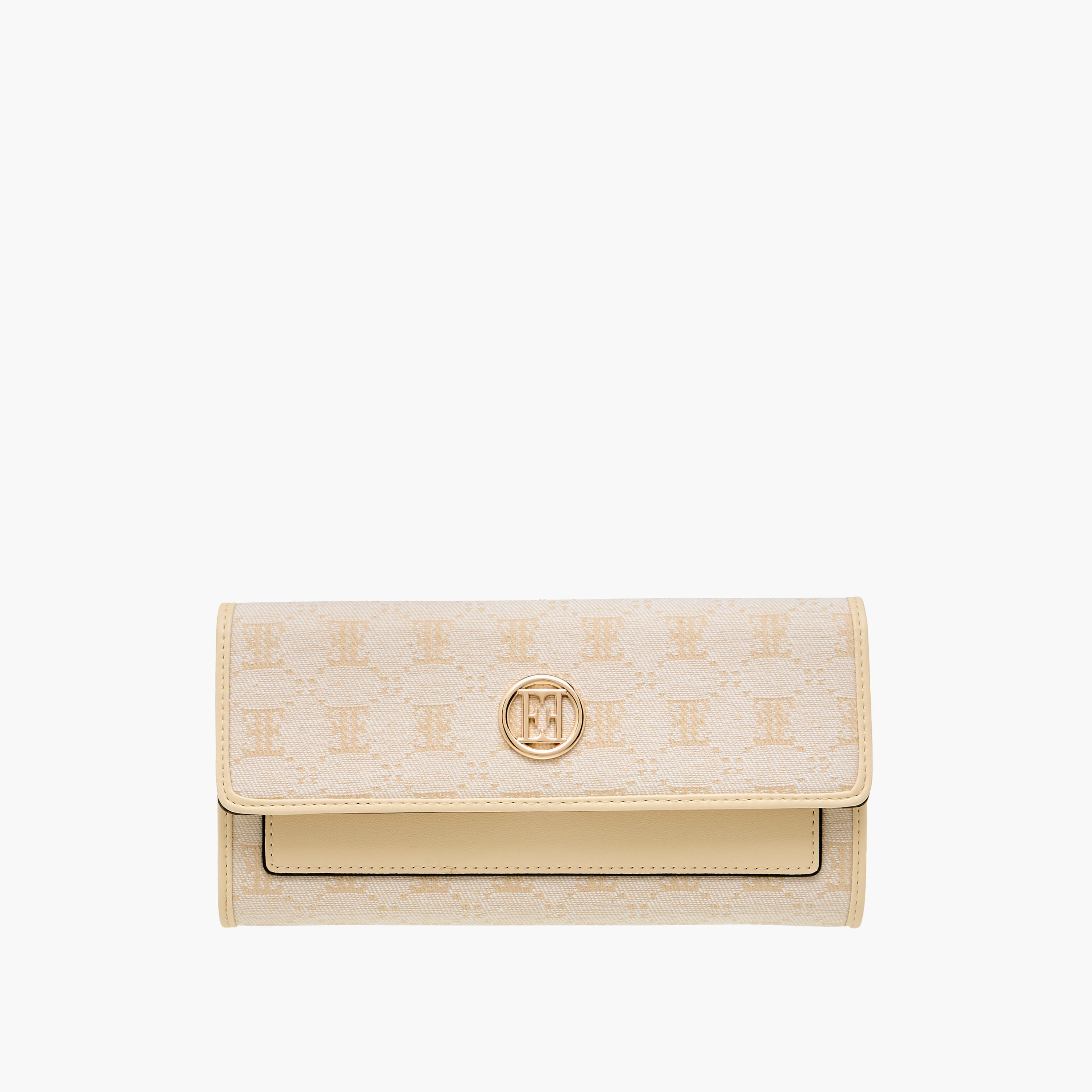 Elle Monogram Textured Wallet with Button Closure-women-bagsandwallets-wallets-image-1