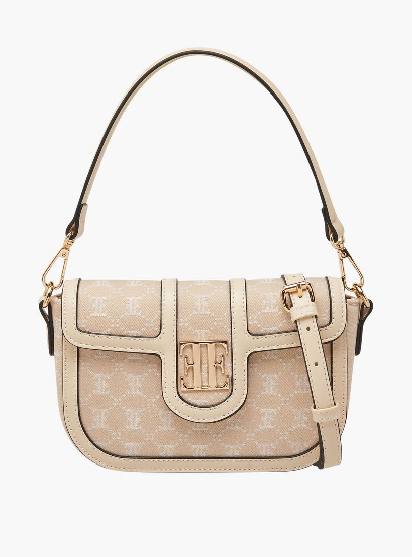 Elle Monogram Textured Crossbody Bag with Adjustable Strap-women-bagsandwallets-handbags-image-1