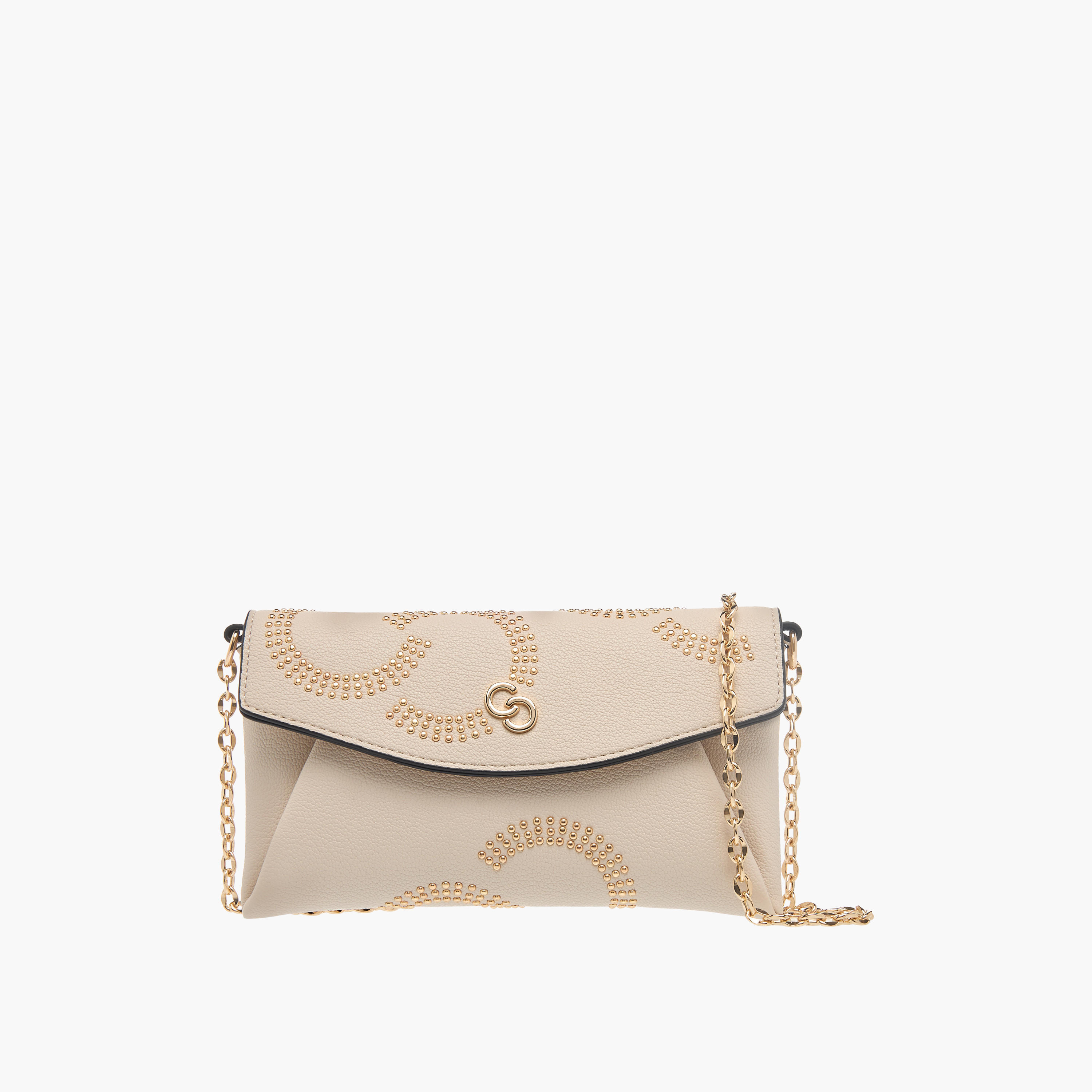 Celeste Stud Detail Clutch with Chain Strap and Flap Closure-women-bagsandwallets-handbags-image-1