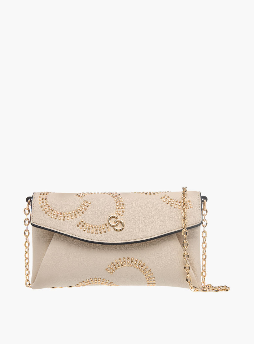 Celeste Stud Detail Clutch with Chain Strap and Flap Closure-women-bagsandwallets-handbags-image-1