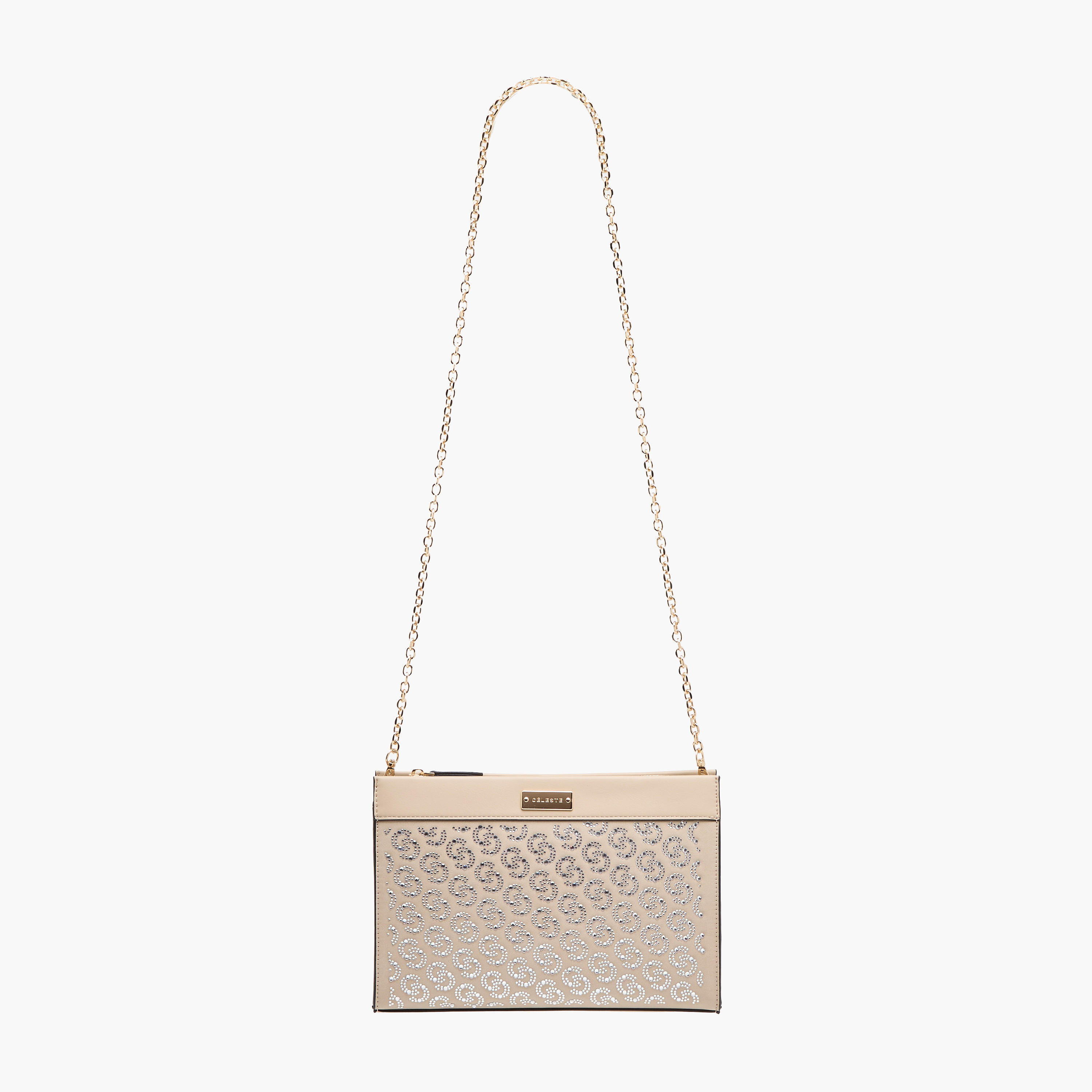 شنطة كروس بودي بنقوش مونوغرام مع سحاب للإغلاق وحزام سلسلة من سيليست-women-bagsandwallets-handbags-image-2