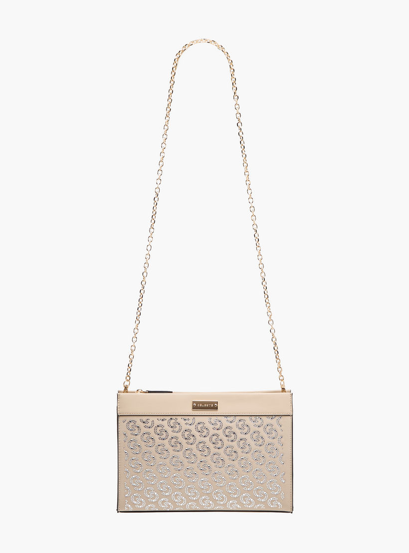 شنطة كروس بودي بنقوش مونوغرام مع سحاب للإغلاق وحزام سلسلة من سيليست-women-bagsandwallets-handbags-image-2