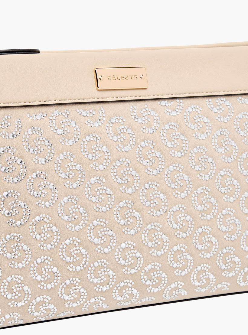 شنطة كروس بودي بنقوش مونوغرام مع سحاب للإغلاق وحزام سلسلة من سيليست-women-bagsandwallets-handbags-image-4