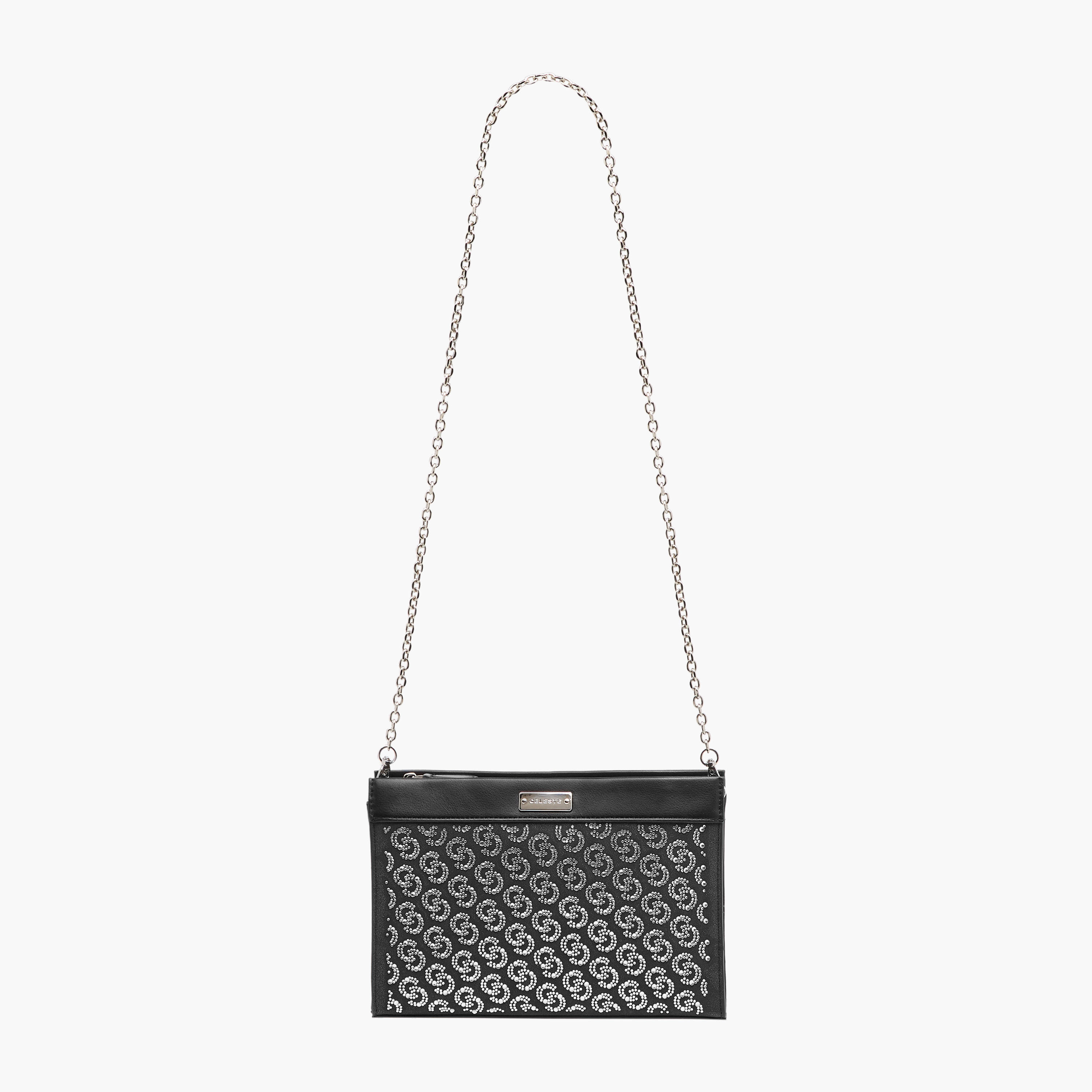 شنطة كروس بودي بنقوش مونوغرام مع سحاب للإغلاق وحزام سلسلة من سيليست-women-bagsandwallets-handbags-image-2