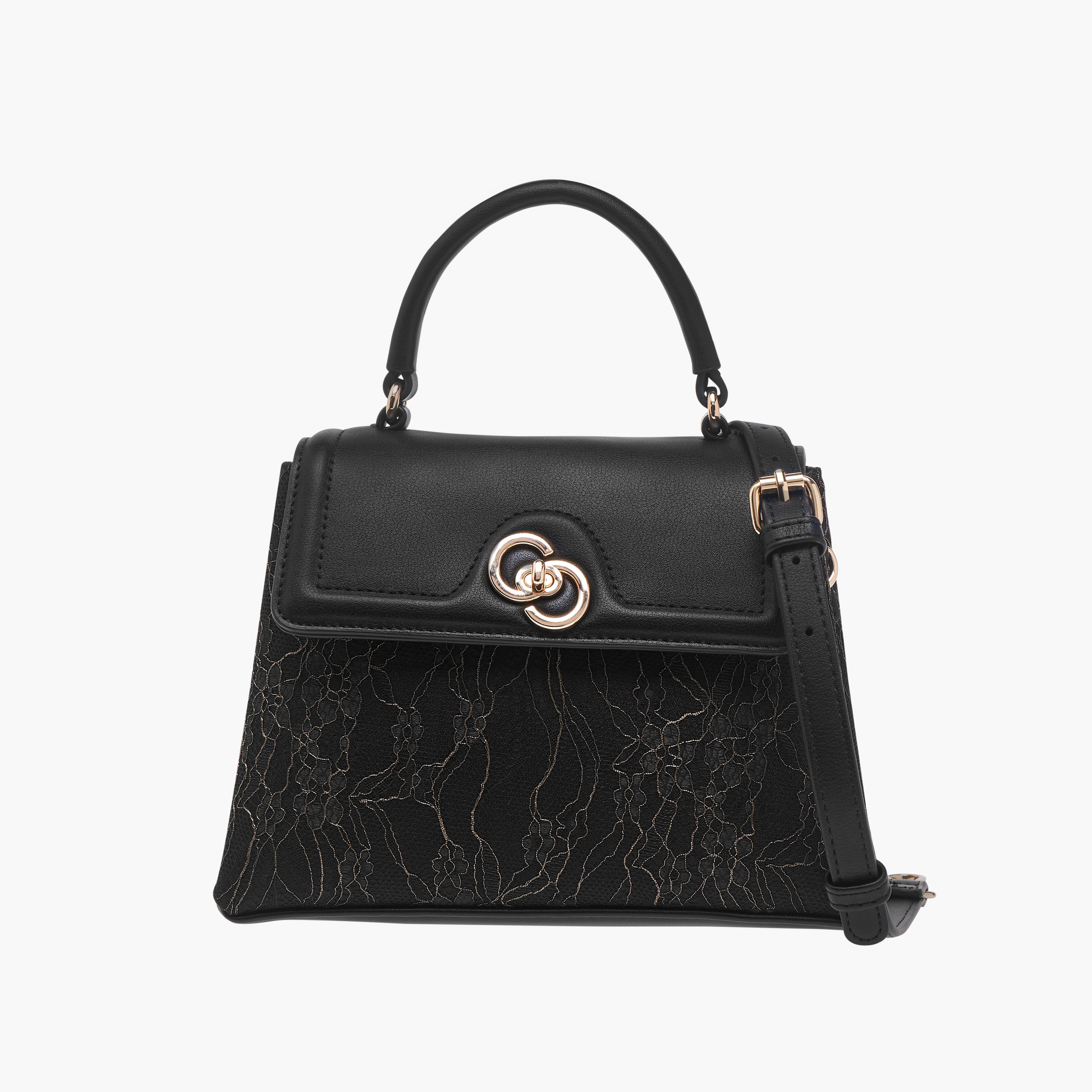 Celeste Lace Detail Satchel Bag with Detachable Strap and Flap Closure-women-bagsandwallets-handbags-image-1