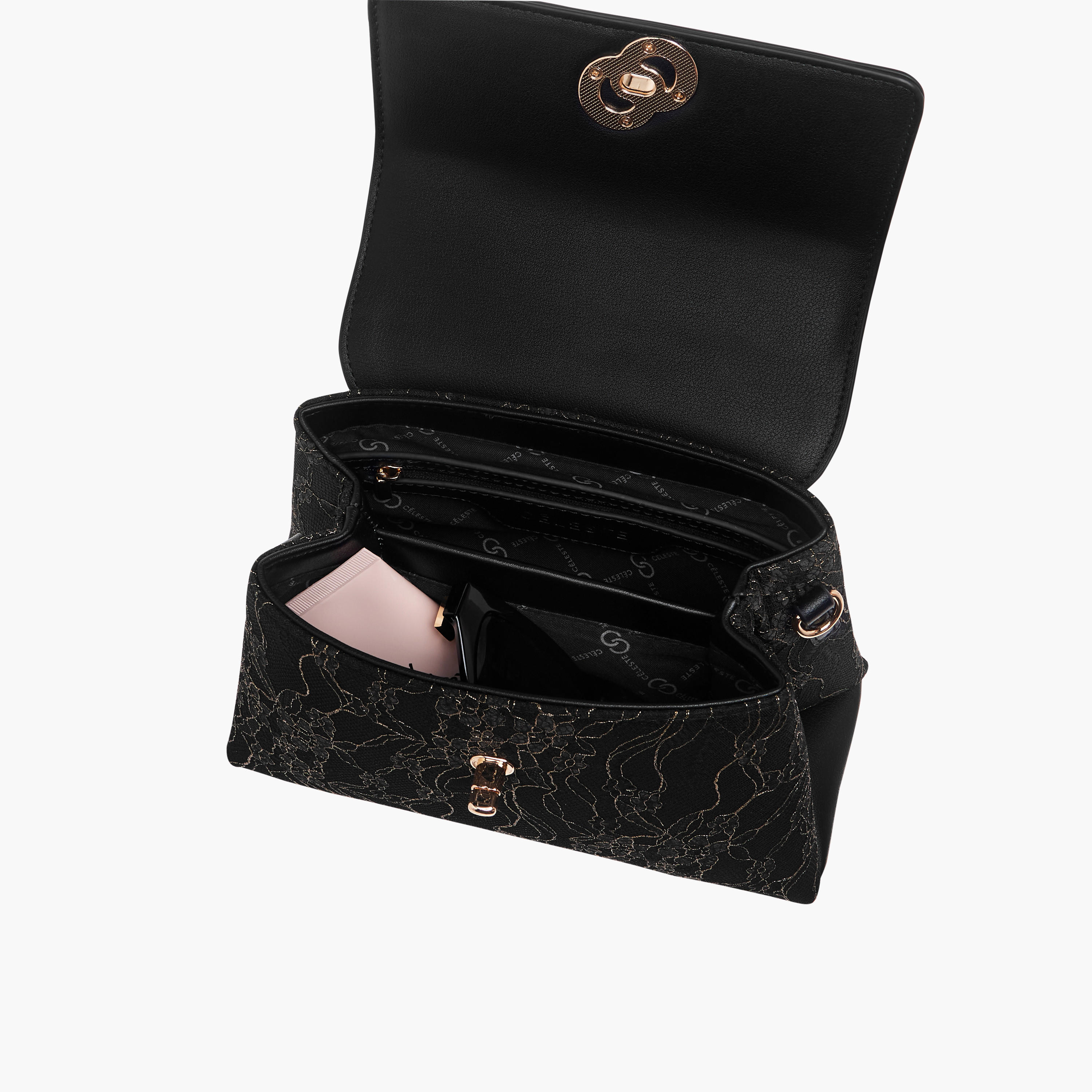 Celeste Lace Detail Satchel Bag with Detachable Strap and Flap Closure-women-bagsandwallets-handbags-image-7