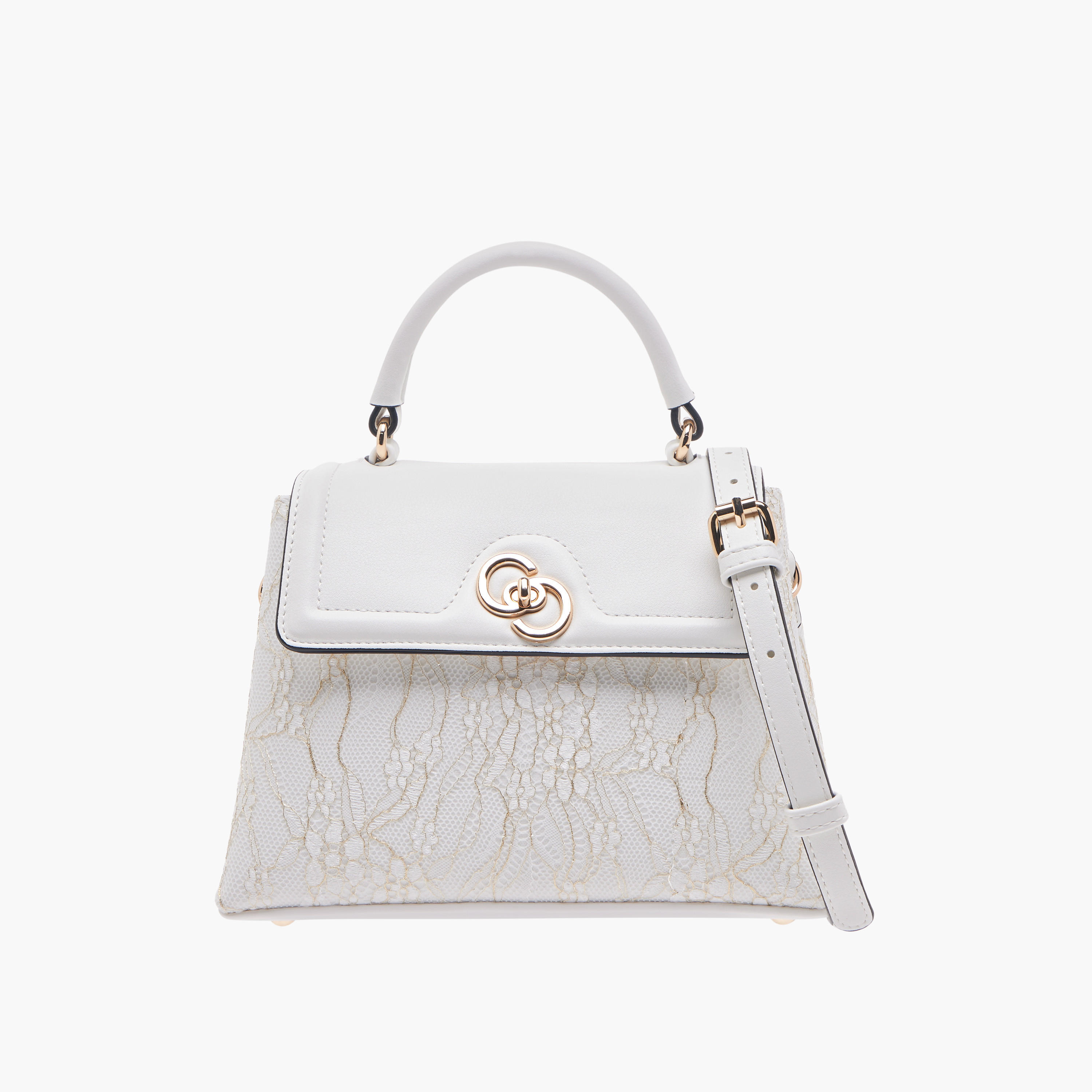 Celeste Lace Detail Satchel Bag with Detachable Strap and Flap Closure-women-bagsandwallets-handbags-image-1