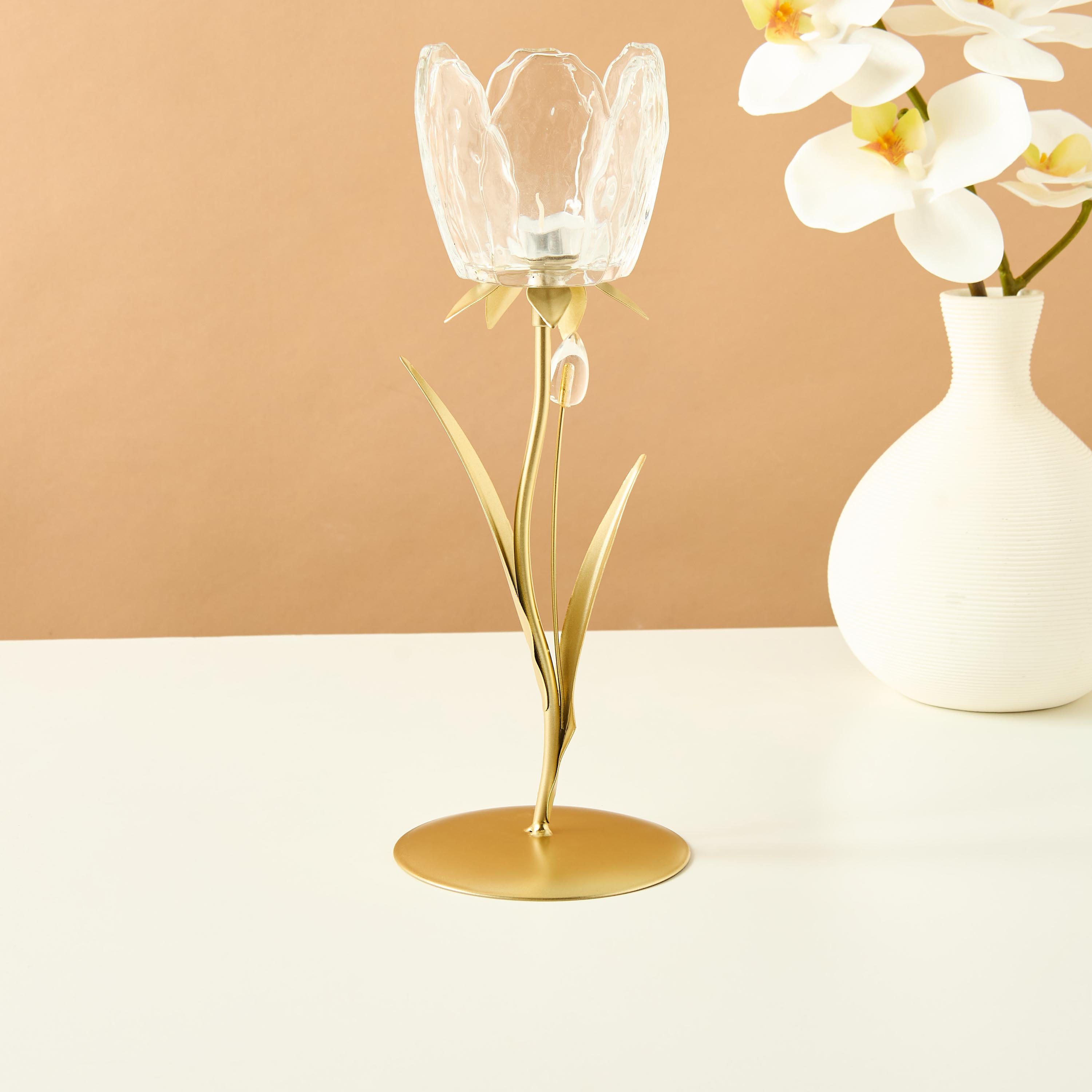 Floral Shaped Glass and Metal Candleholder - 29 cms-household-decor-candleholdersandlanterns-image-1