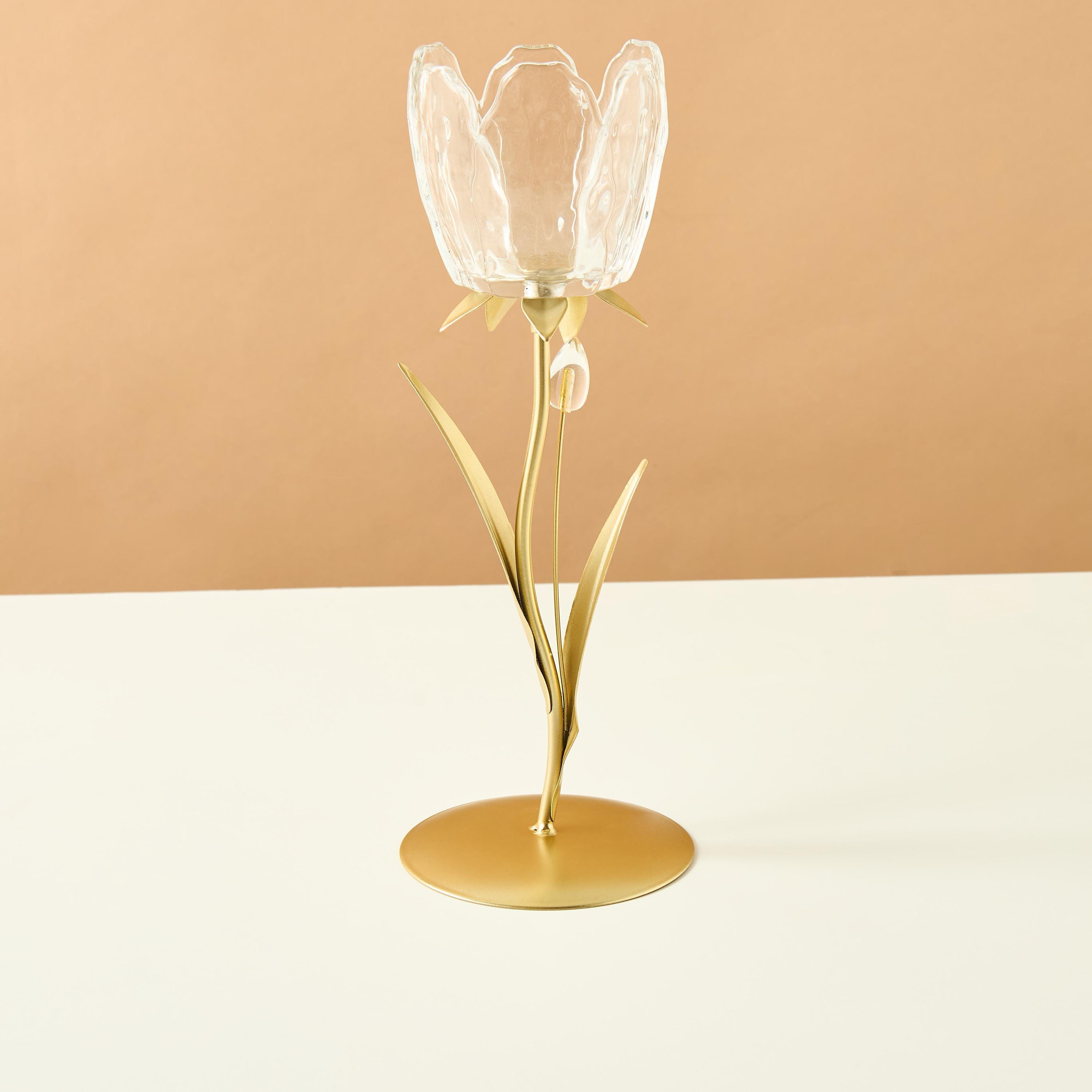 Floral Shaped Glass and Metal Candleholder - 29 cms-household-decor-candleholdersandlanterns-image-2