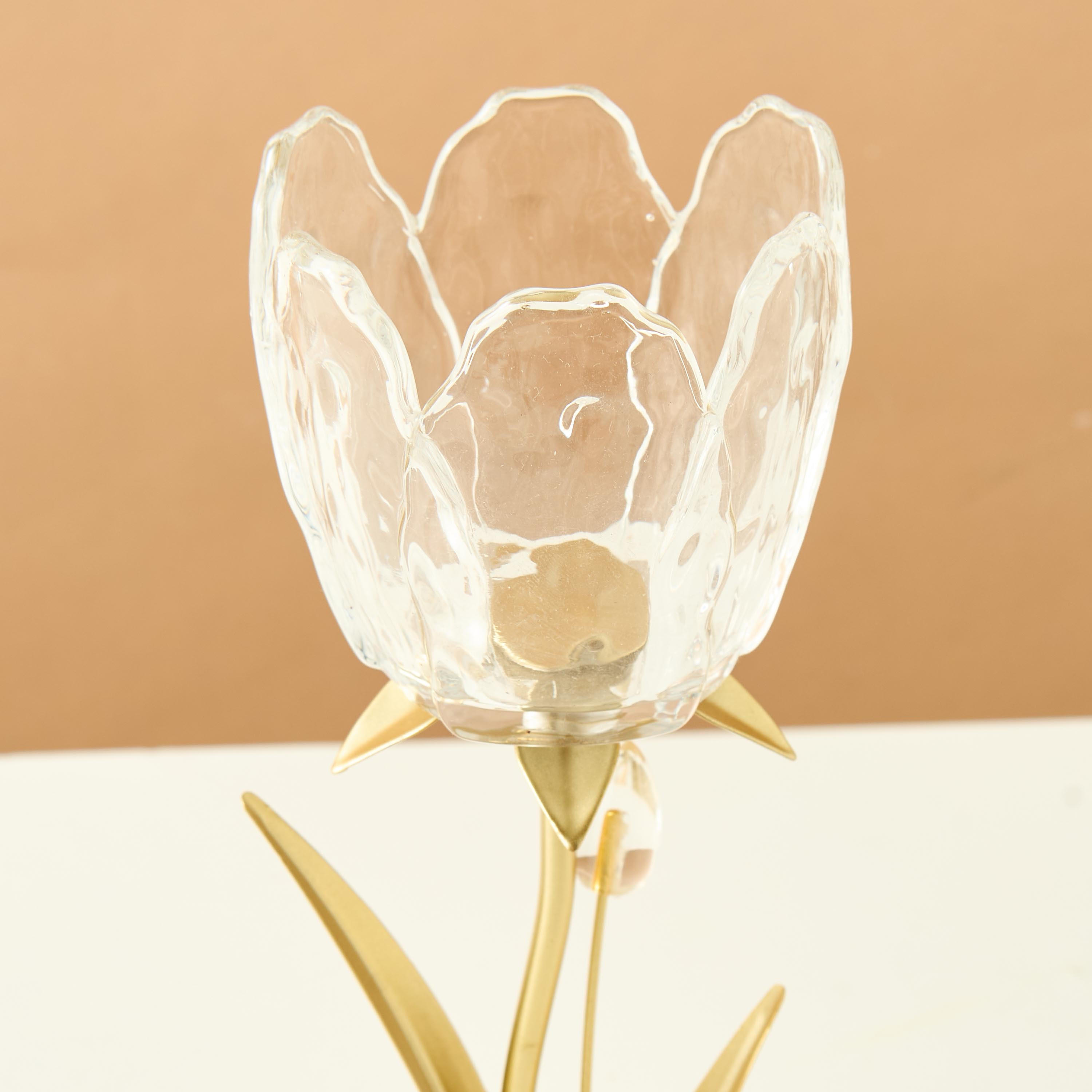 Floral Shaped Glass and Metal Candleholder - 29 cms-household-decor-candleholdersandlanterns-image-3