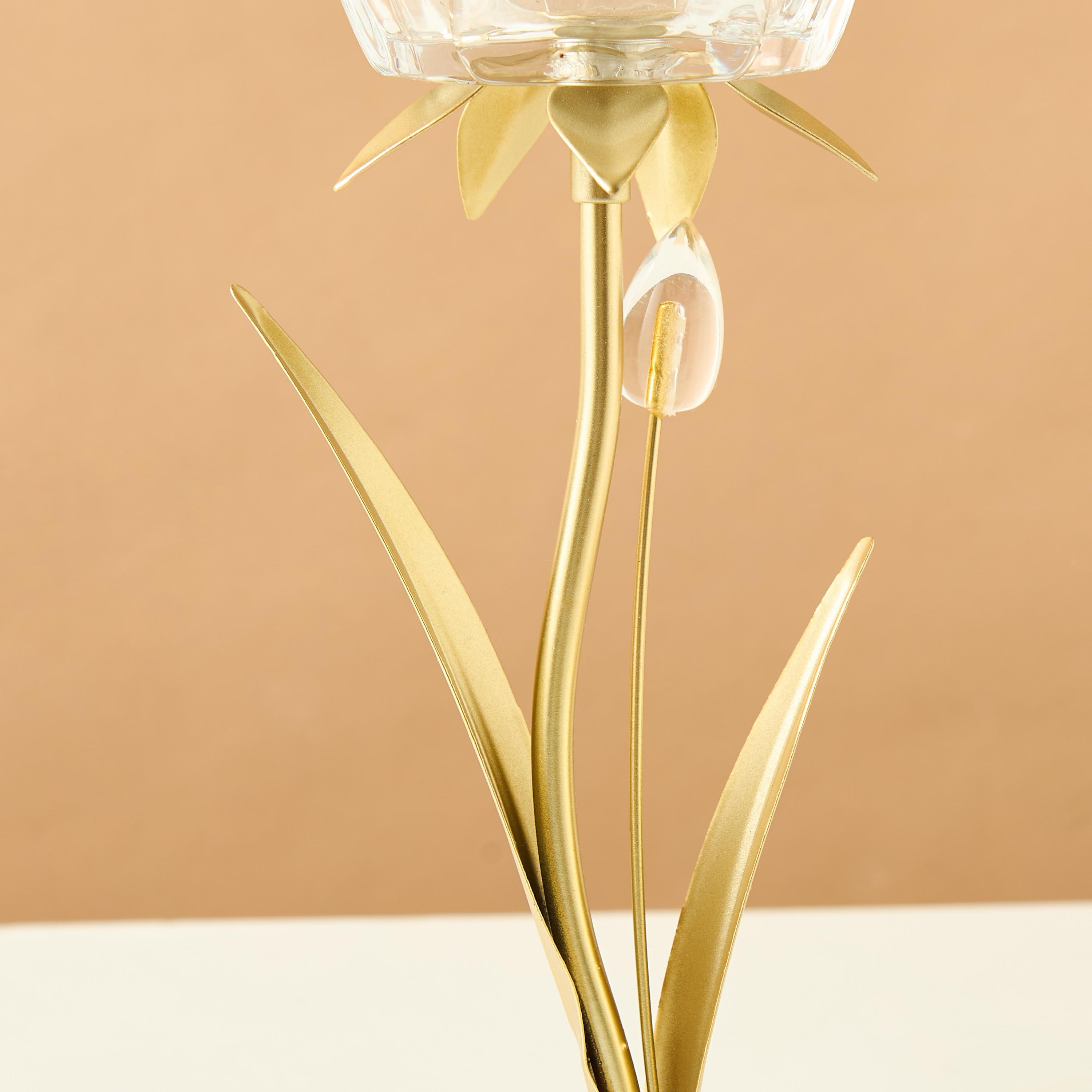 حامل شموع زجاجي ومعدني على شكل زهرة - 29 سم-household-decor-candleholdersandlanterns-image-4
