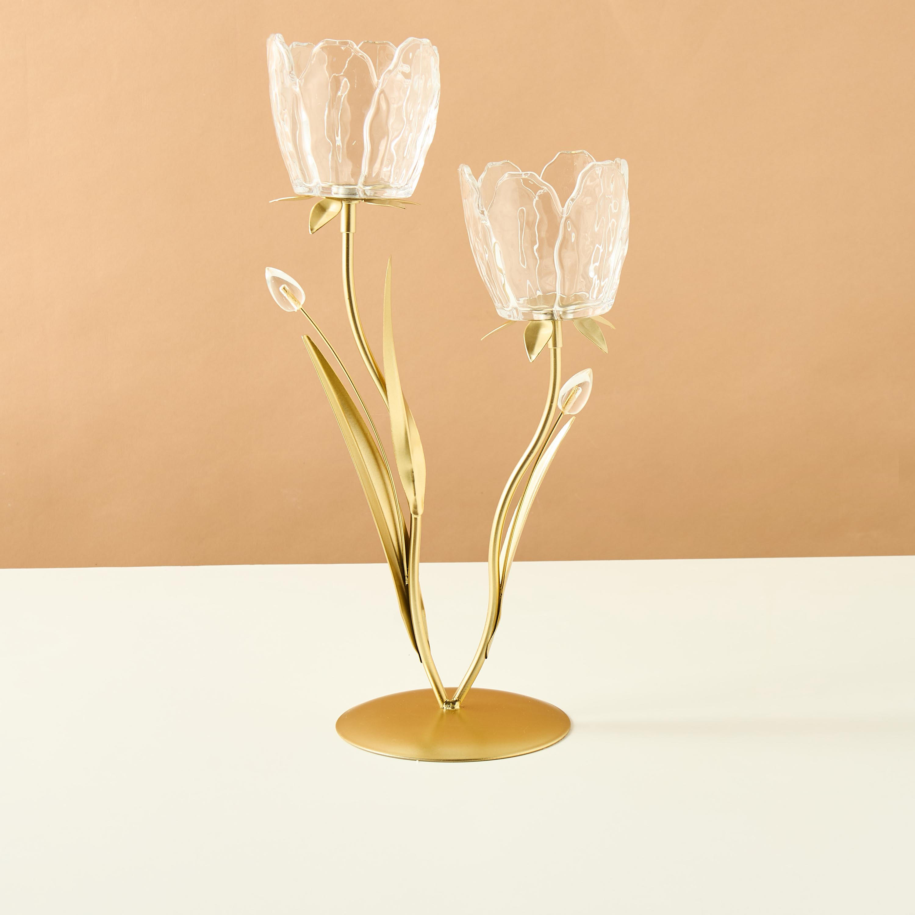 Floral Shaped Glass 2-Arm Tealight Candleholder - 36 cms-household-decor-candleholdersandlanterns-image-2