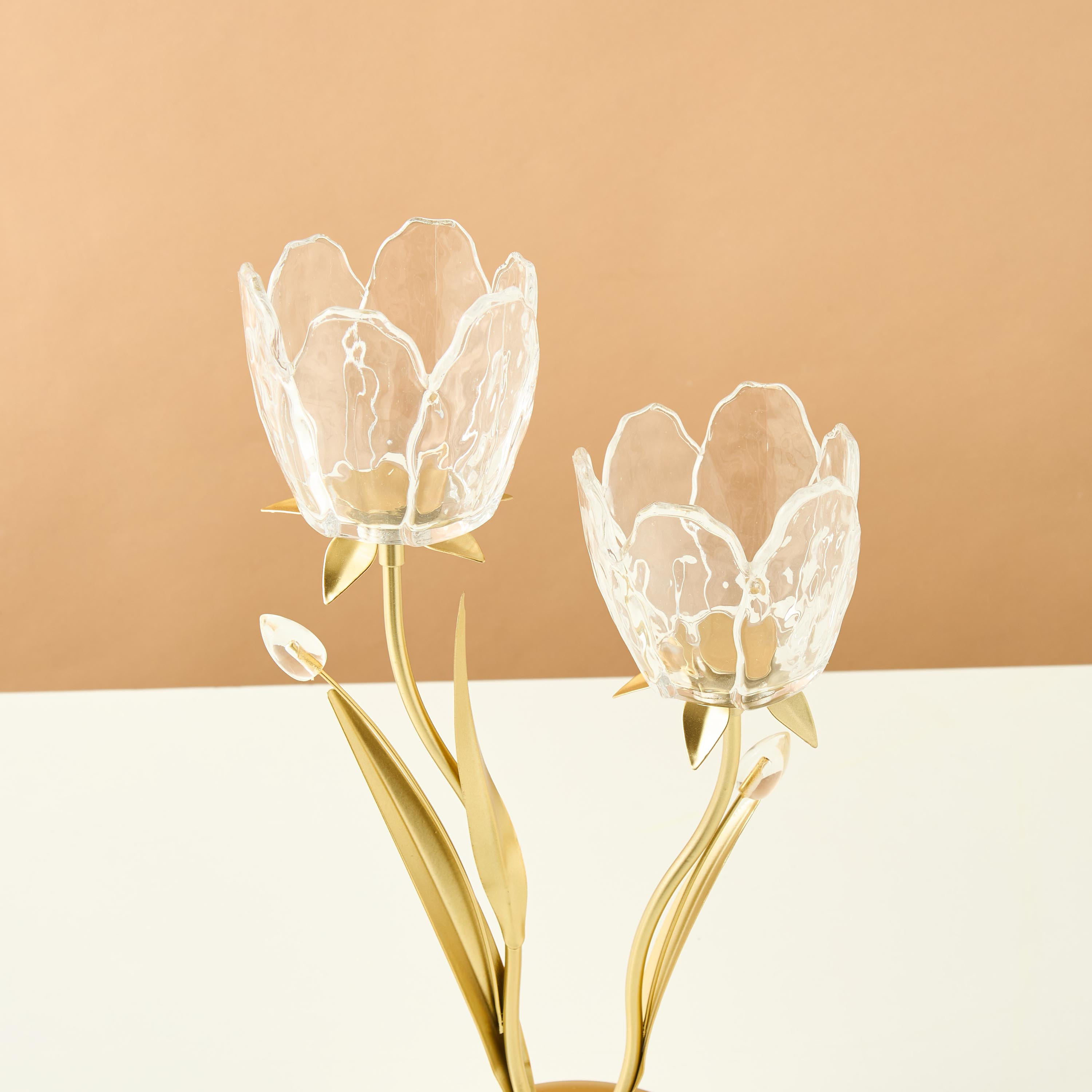 Floral Shaped Glass 2-Arm Tealight Candleholder - 36 cms-household-decor-candleholdersandlanterns-image-3