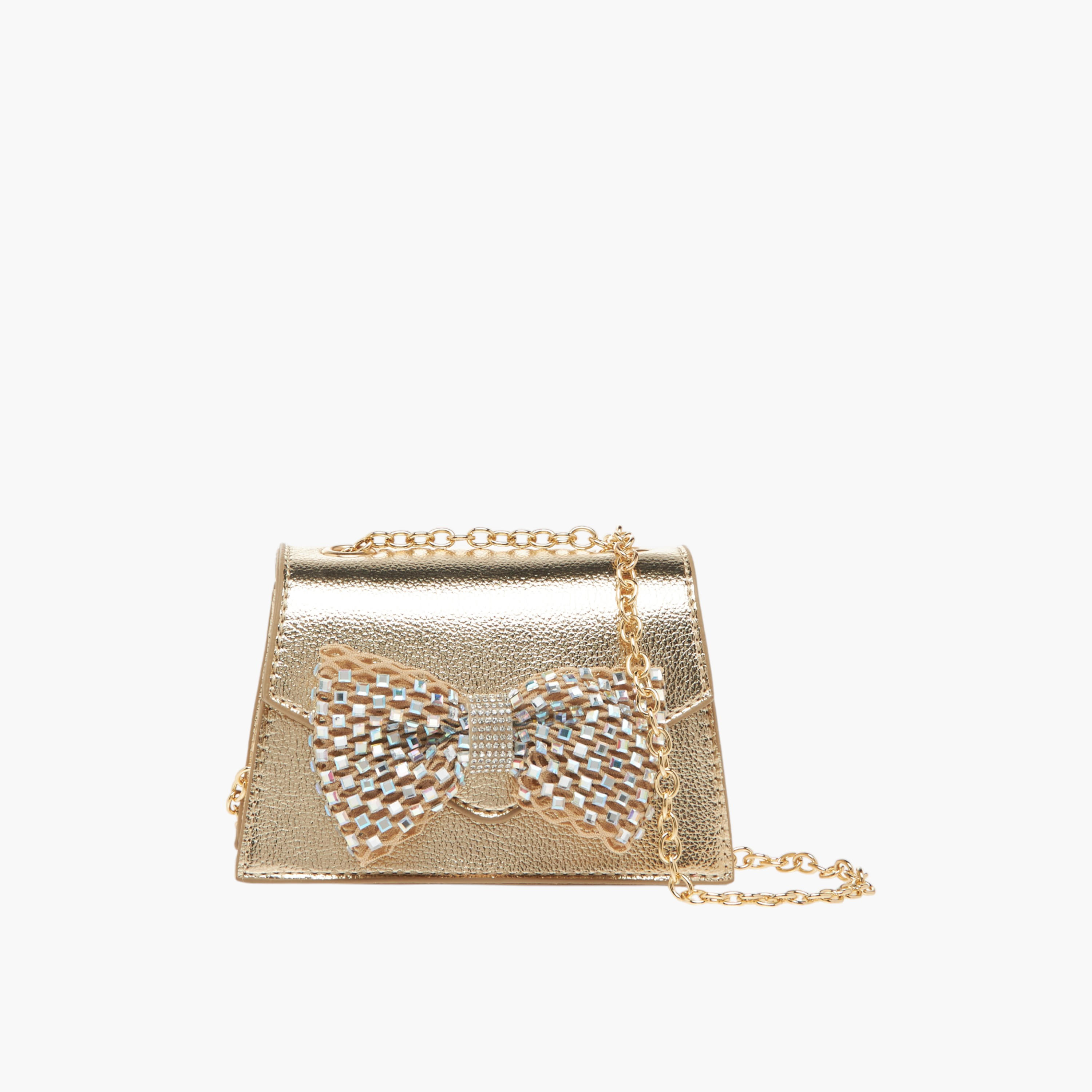 شنطة كروس بودي بفيونكة مزينة وحزام سلسلة وزر إغلاق من سيليست-girls-accessories-bags-image-1