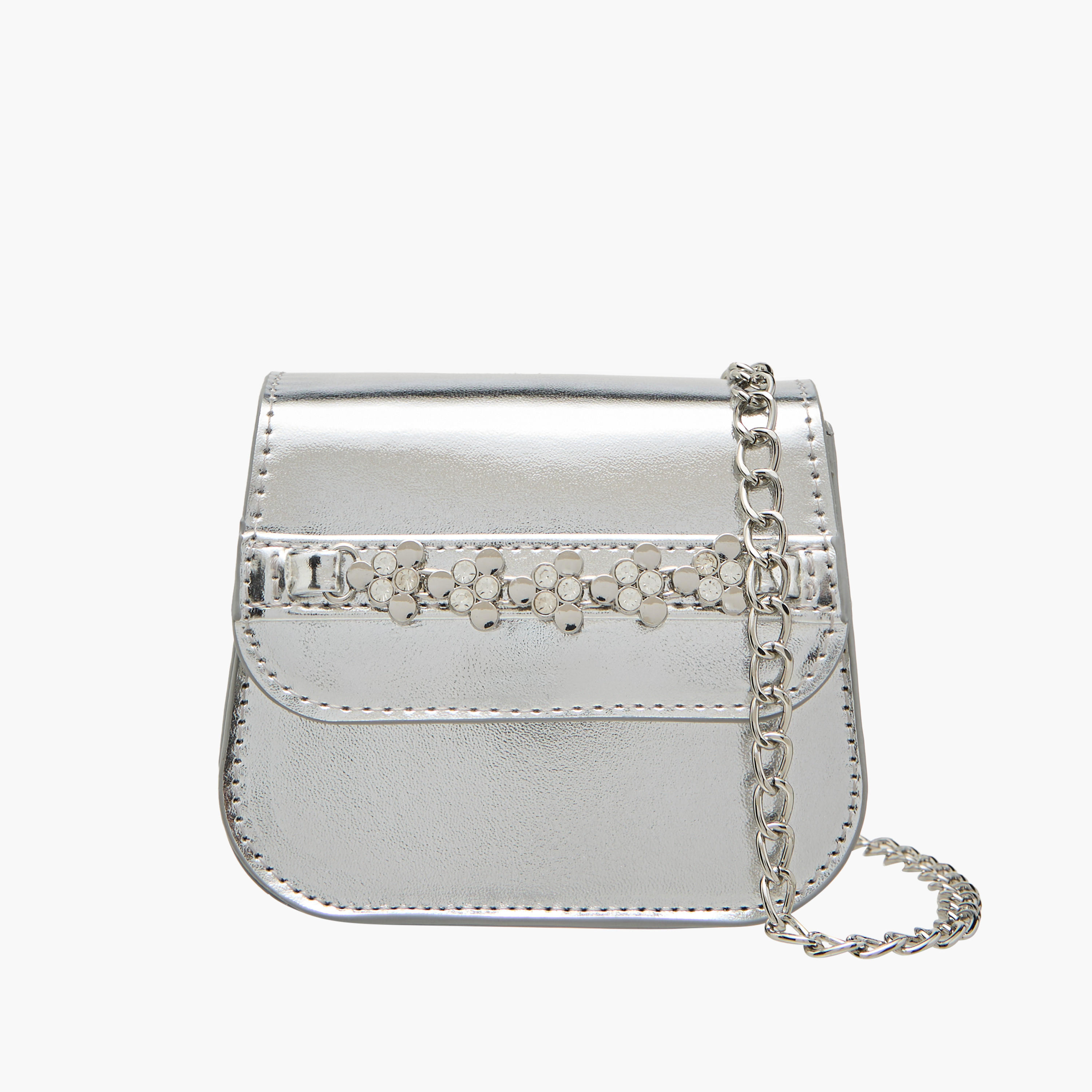 Little Missy Embellished Crossbody Bag with Detachable Chain Strap and Button Closure-girls-accessories-bags-image-1