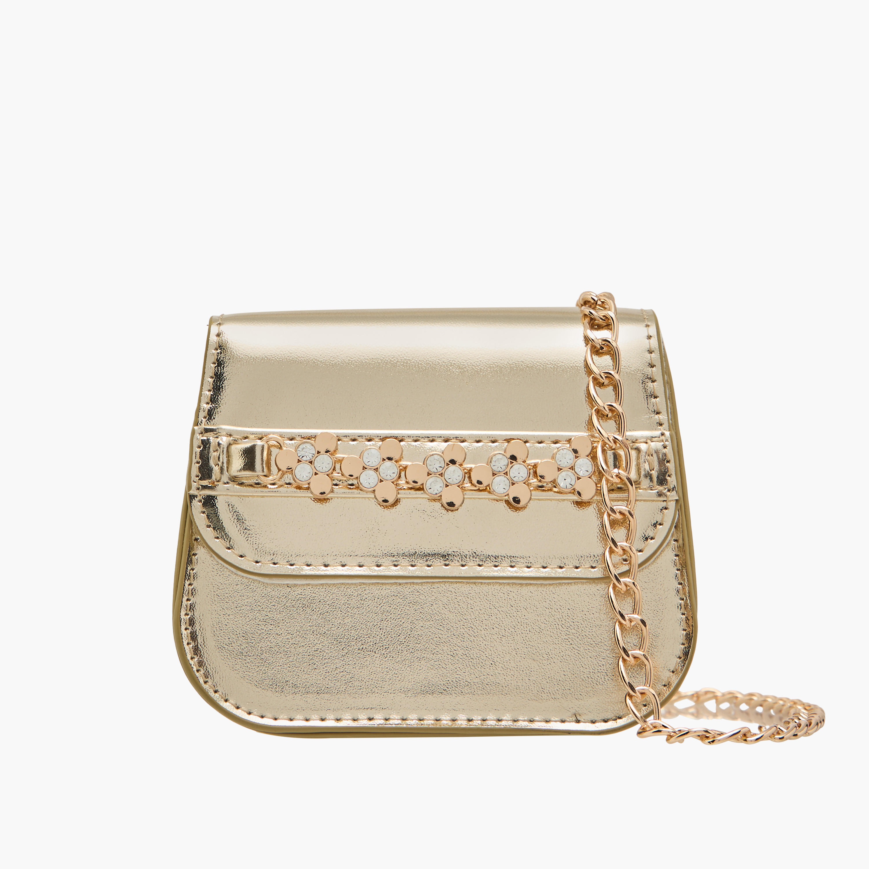 Little Missy Embellished Crossbody Bag with Detachable Chain Strap and Button Closure-girls-accessories-bags-image-1