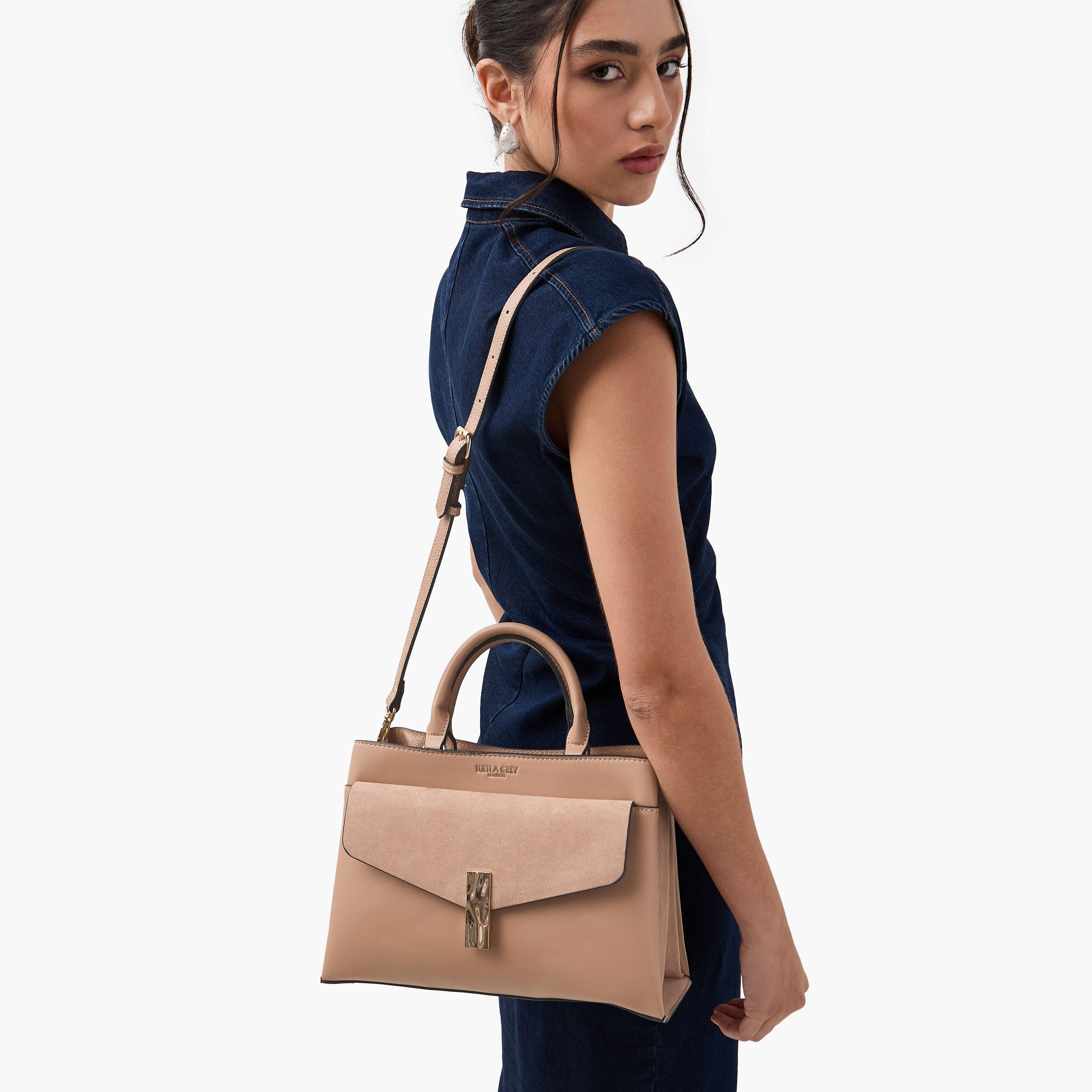 شنطة توتي بارزة الملمس بمقبض علوي وحزام قابل للتعديل من لويلا جراي-women-bagsandwallets-handbags-image-2