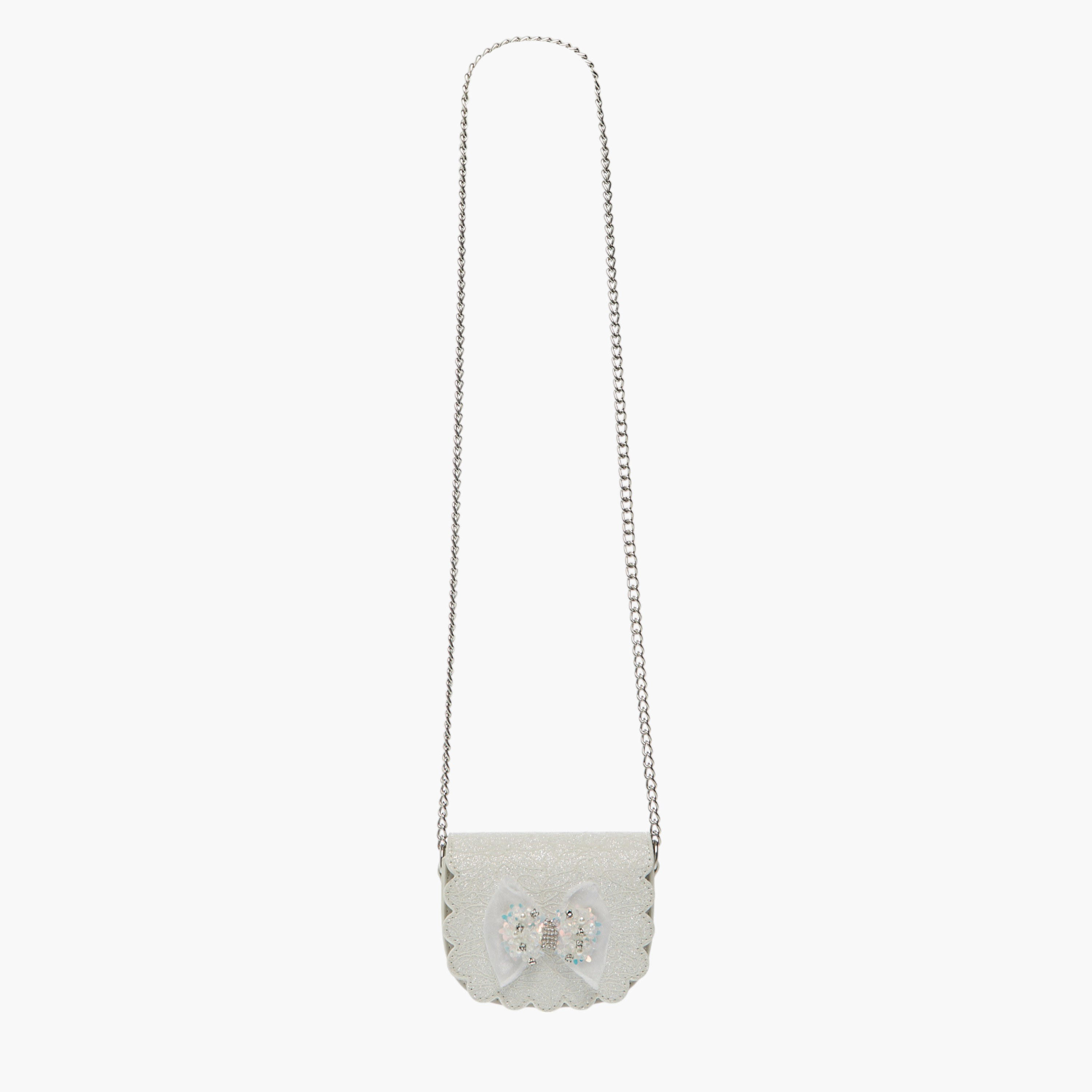 شنطة كروس بودي بزينة فيونكة وحزام سلسلة وزر إغلاق من ليتل ميسي-girls-accessories-bags-image-2