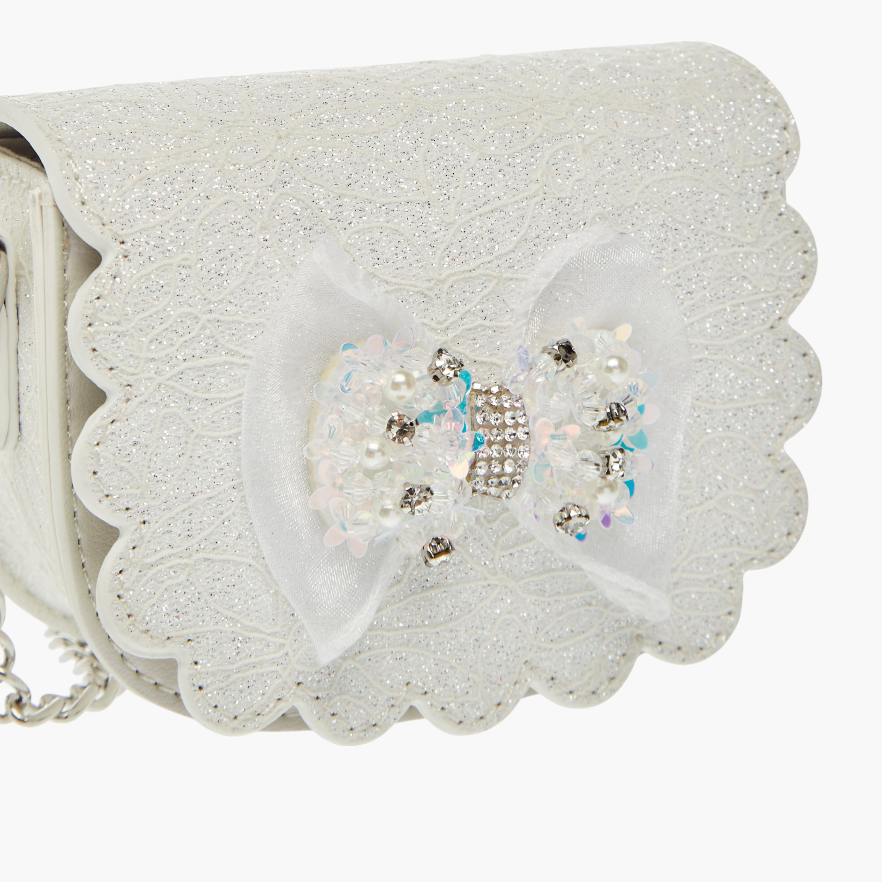 شنطة كروس بودي بزينة فيونكة وحزام سلسلة وزر إغلاق من ليتل ميسي-girls-accessories-bags-image-4