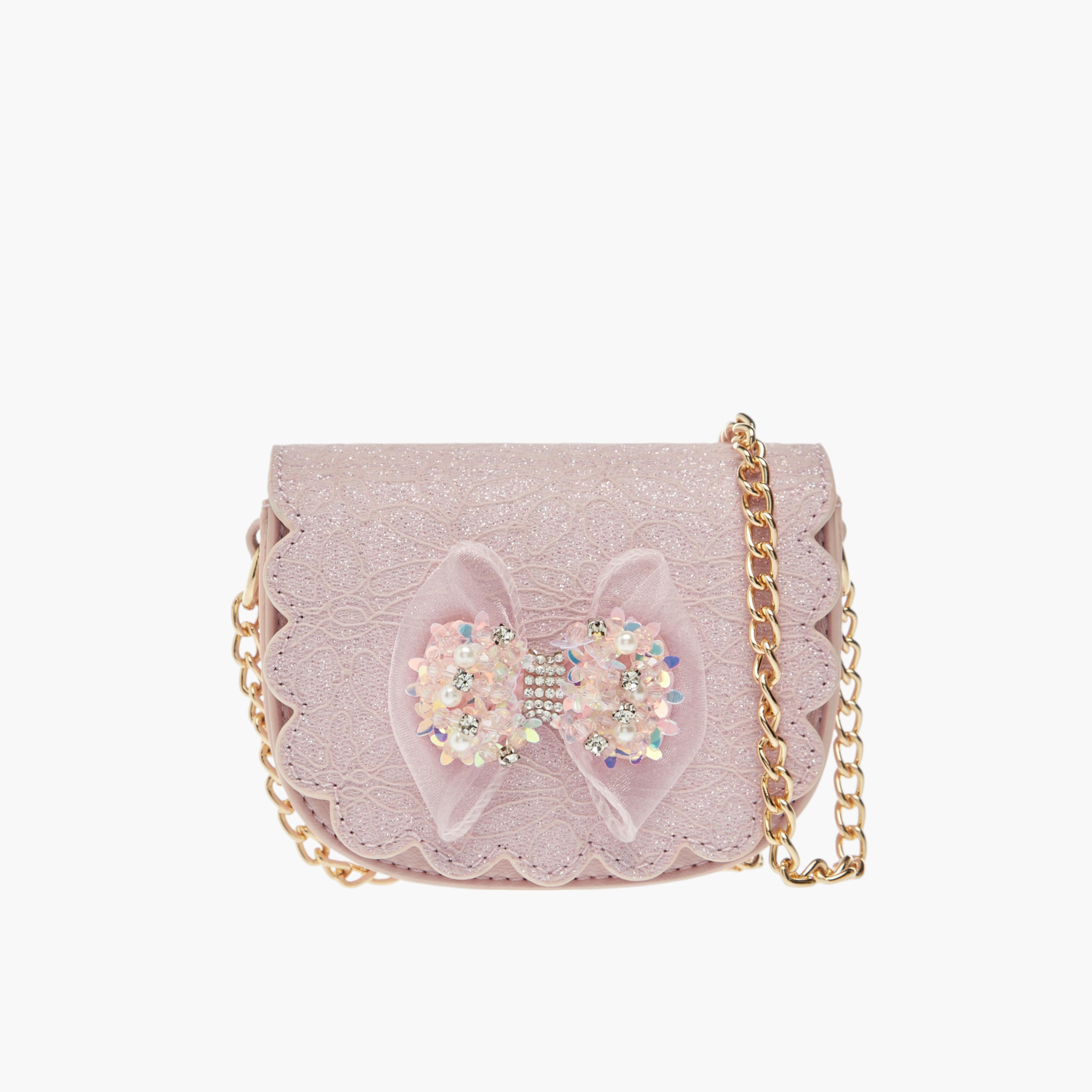 Little Missy Bow Accent Crossbody Bag with Chain Strap and Button Closure-girls-accessories-bags-image-1