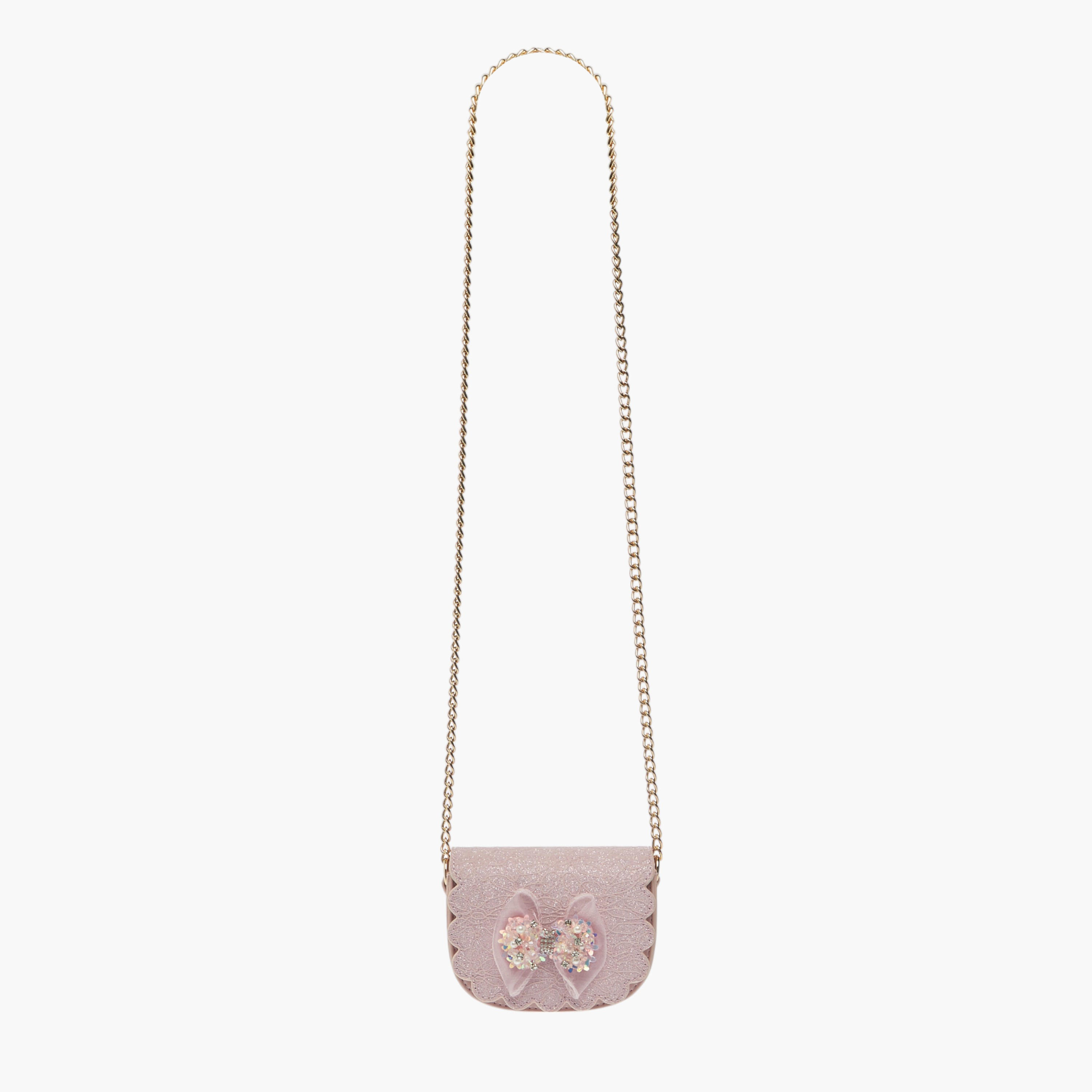 Little Missy Bow Accent Crossbody Bag with Chain Strap and Button Closure-girls-accessories-bags-image-2