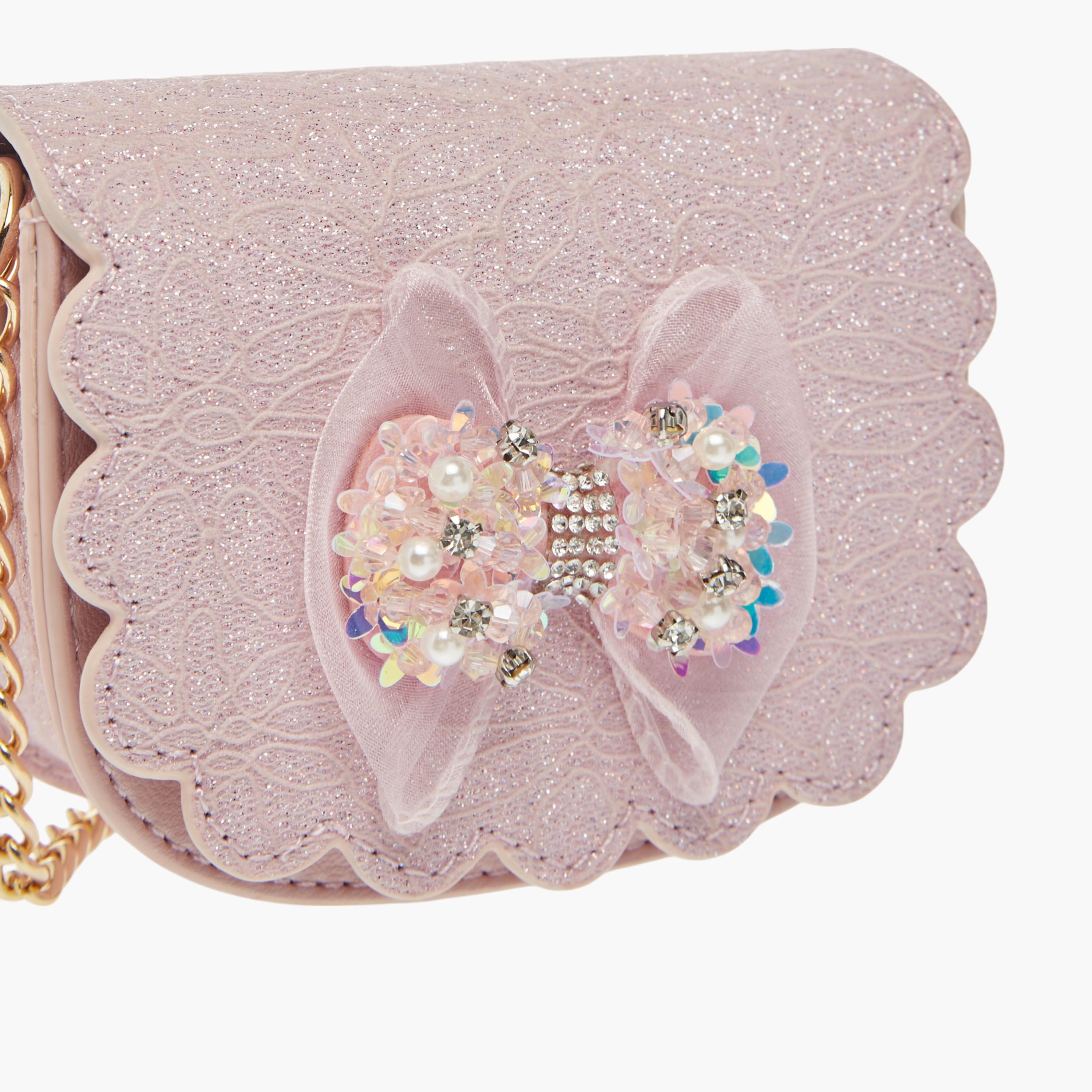 Little Missy Bow Accent Crossbody Bag with Chain Strap and Button Closure-girls-accessories-bags-image-4