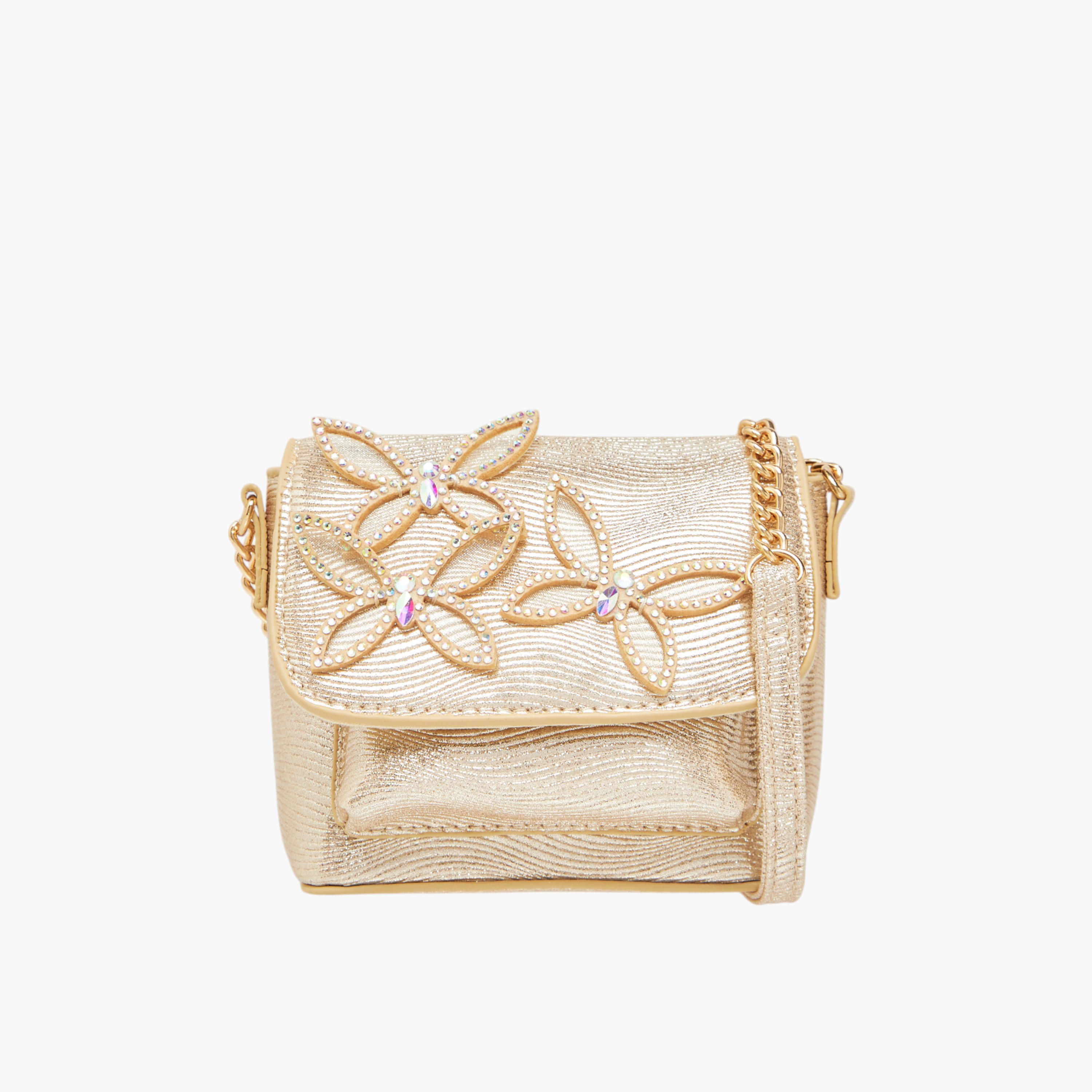 Little Missy Embellished Crossbody Bag with Chain Strap and Button Closure-girls-accessories-bags-image-1