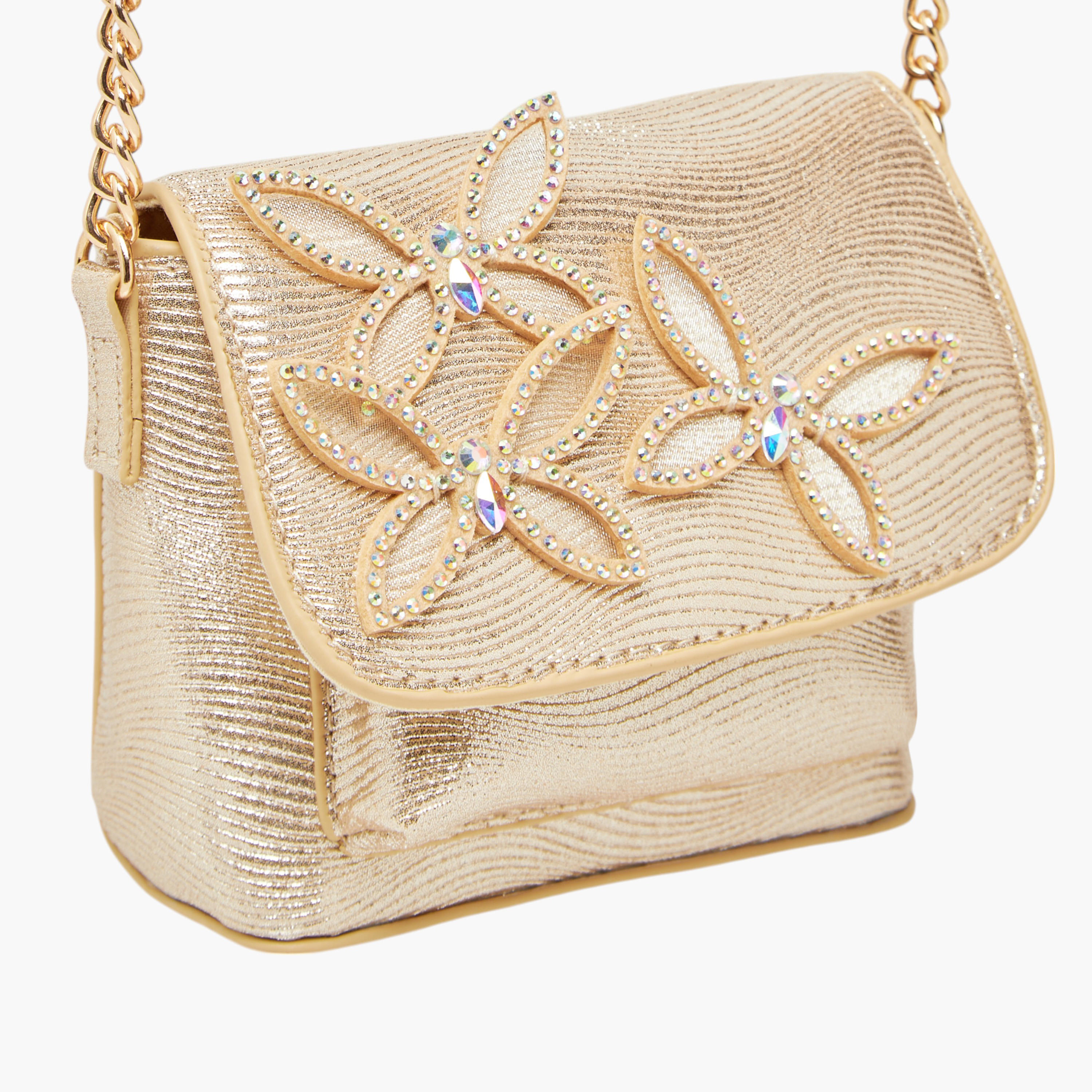 Little Missy Embellished Crossbody Bag with Chain Strap and Button Closure-girls-accessories-bags-image-4