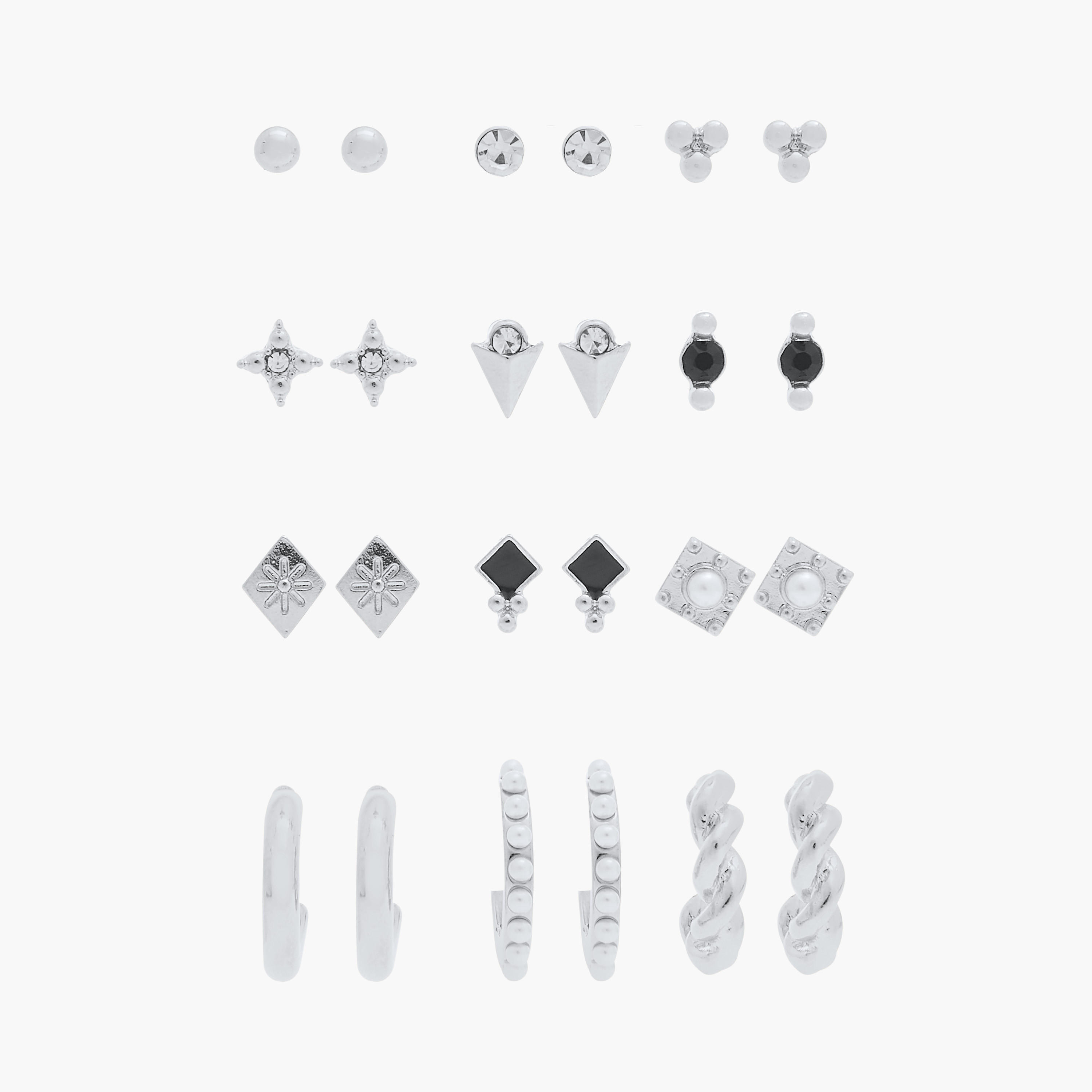 Assorted Metallic Earrings with Pushback Closure - Set of 12-women-watchesandjewellery-jewellery-earrings-image-1