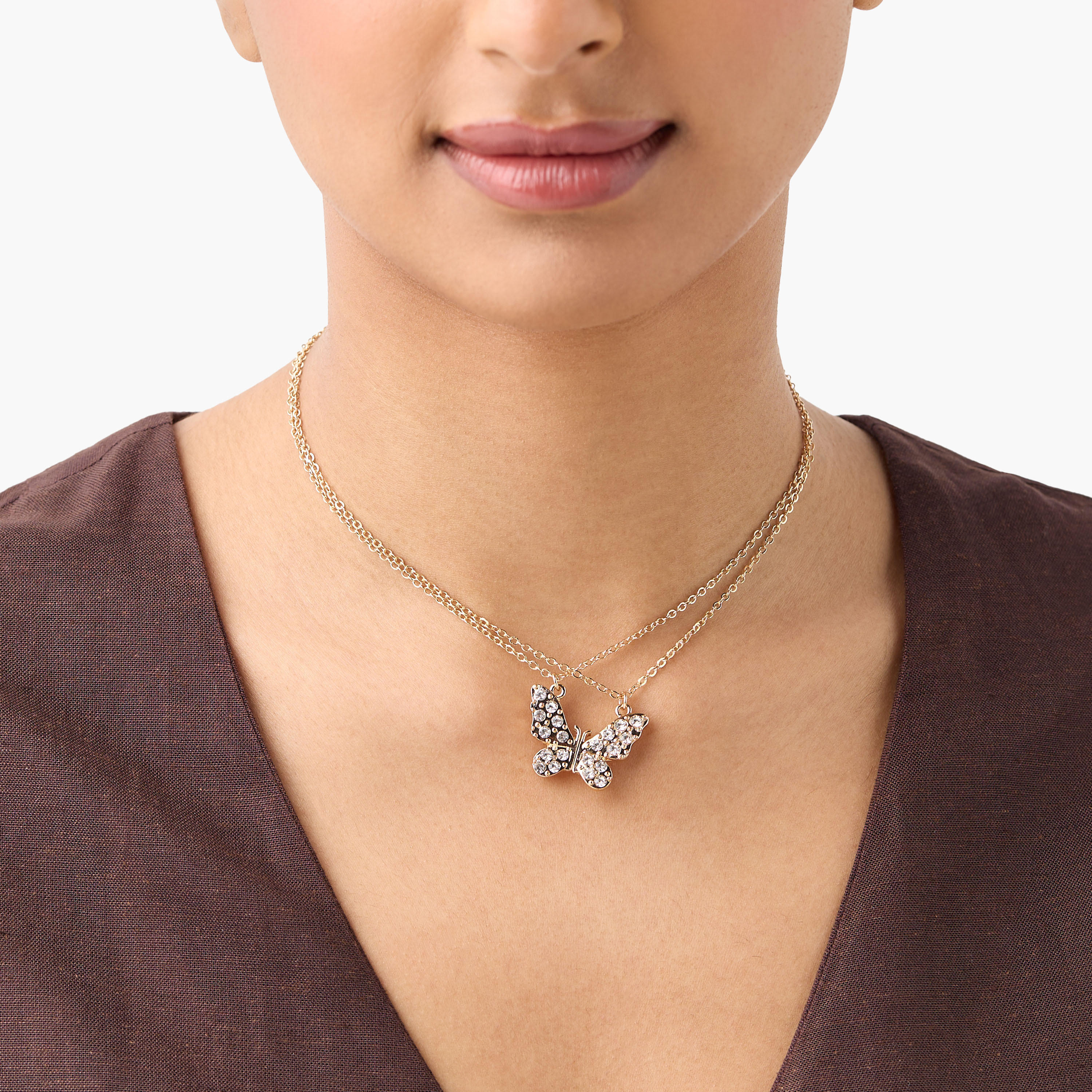 Stud Embellished Half Butterfly Pendant Necklace - Set of 2-women-watchesandjewellery-jewellery-necklacesandpendants-image-2