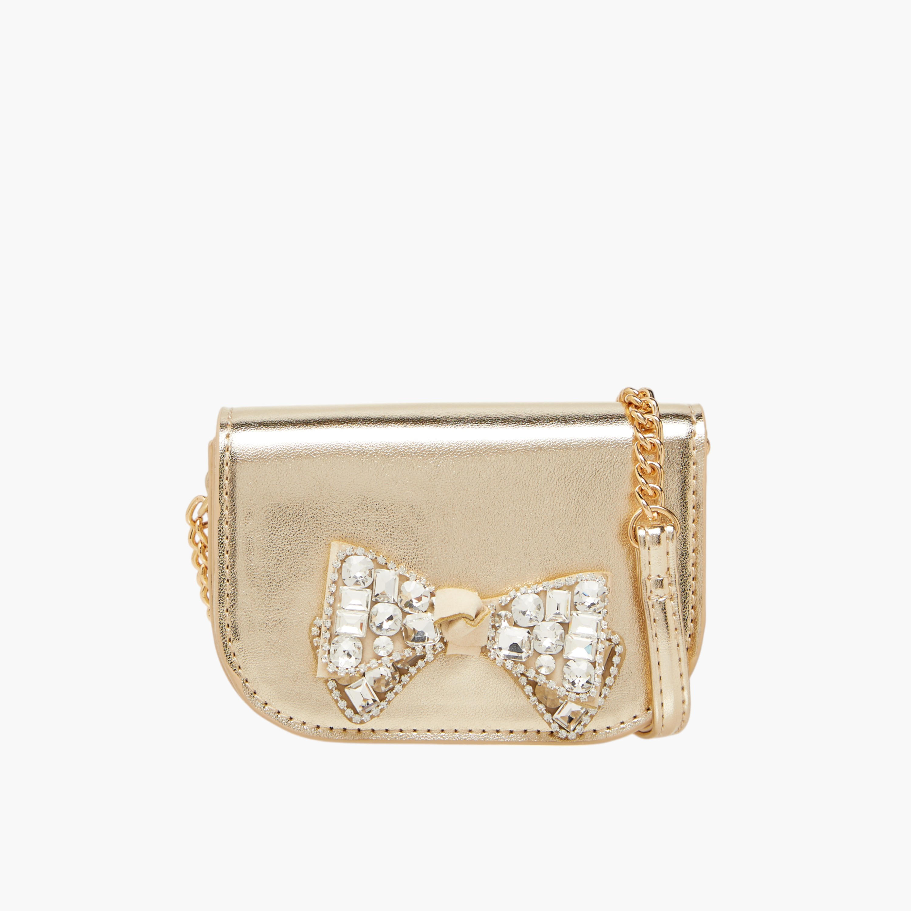 Celeste Bow Embellished Crossbody Bag with Chain Strap and Button Closure-girls-accessories-bags-image-1