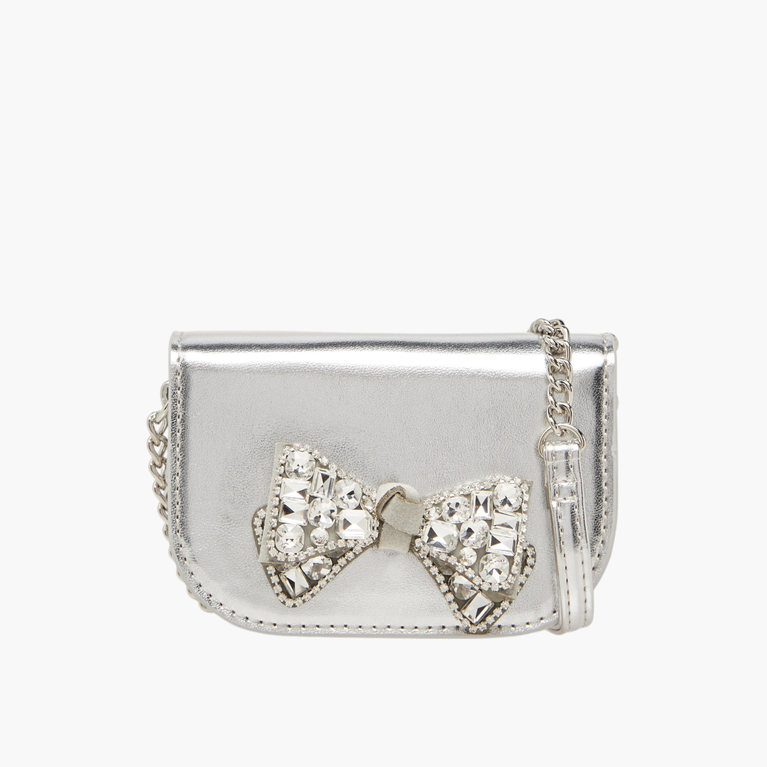 Celeste Bow Embellished Crossbody Bag with Chain Strap and Button Closure-girls-accessories-bags-image-1