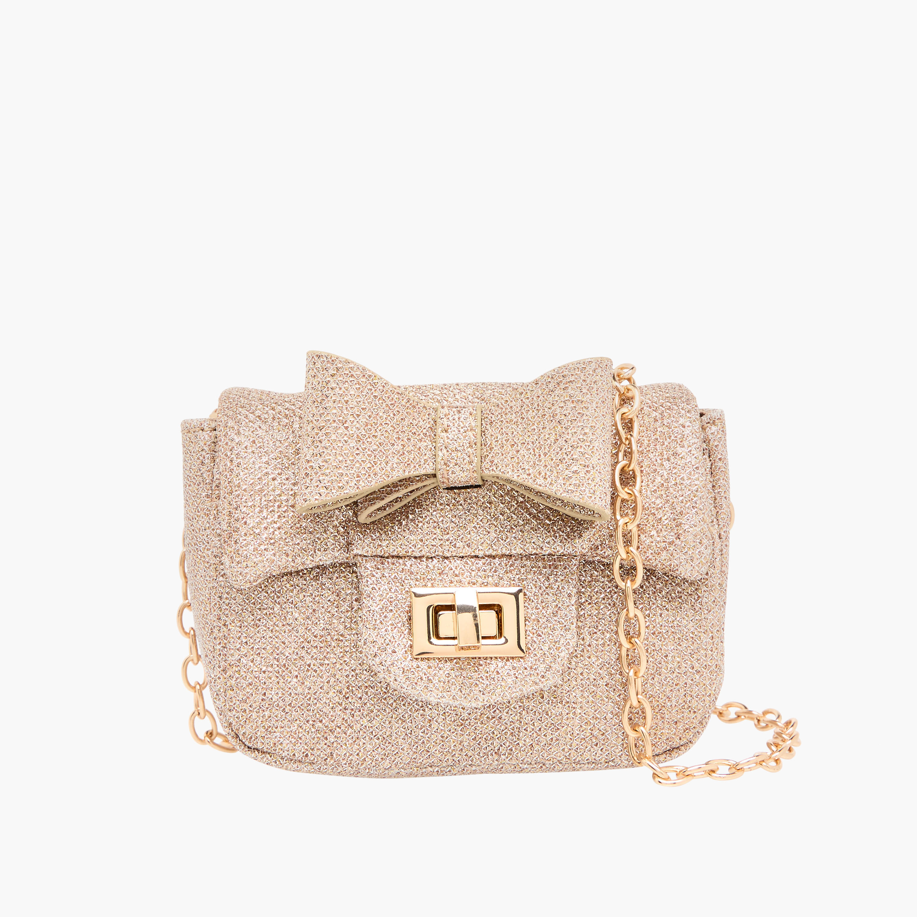 Little Missy Bow Accent Crossbody Bag with Chain Strap and Twist Lock Closure-girls-accessories-bags-image-1