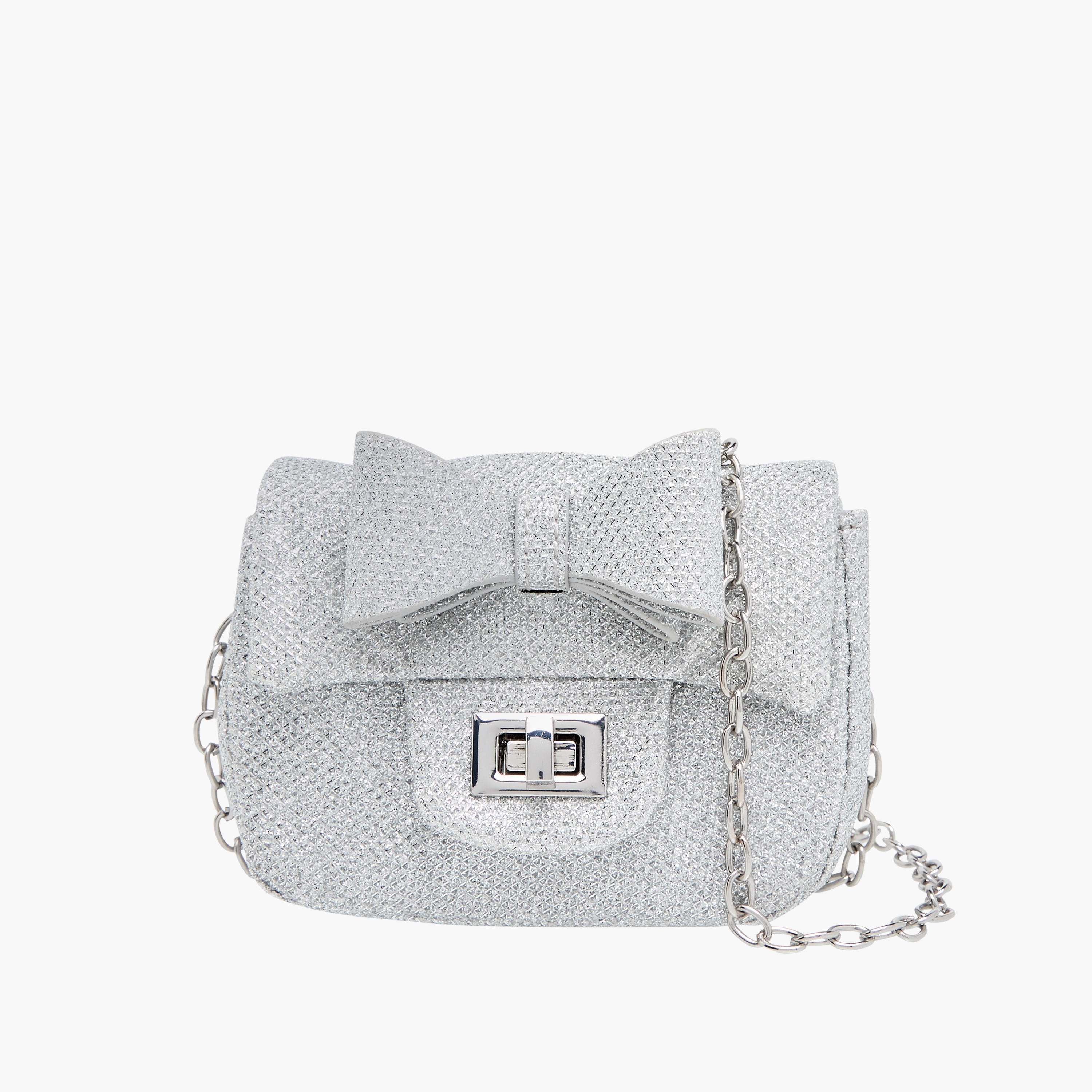 Little Missy Bow Accent Crossbody Bag with Chain Strap and Twist Lock Closure-girls-accessories-bags-image-1