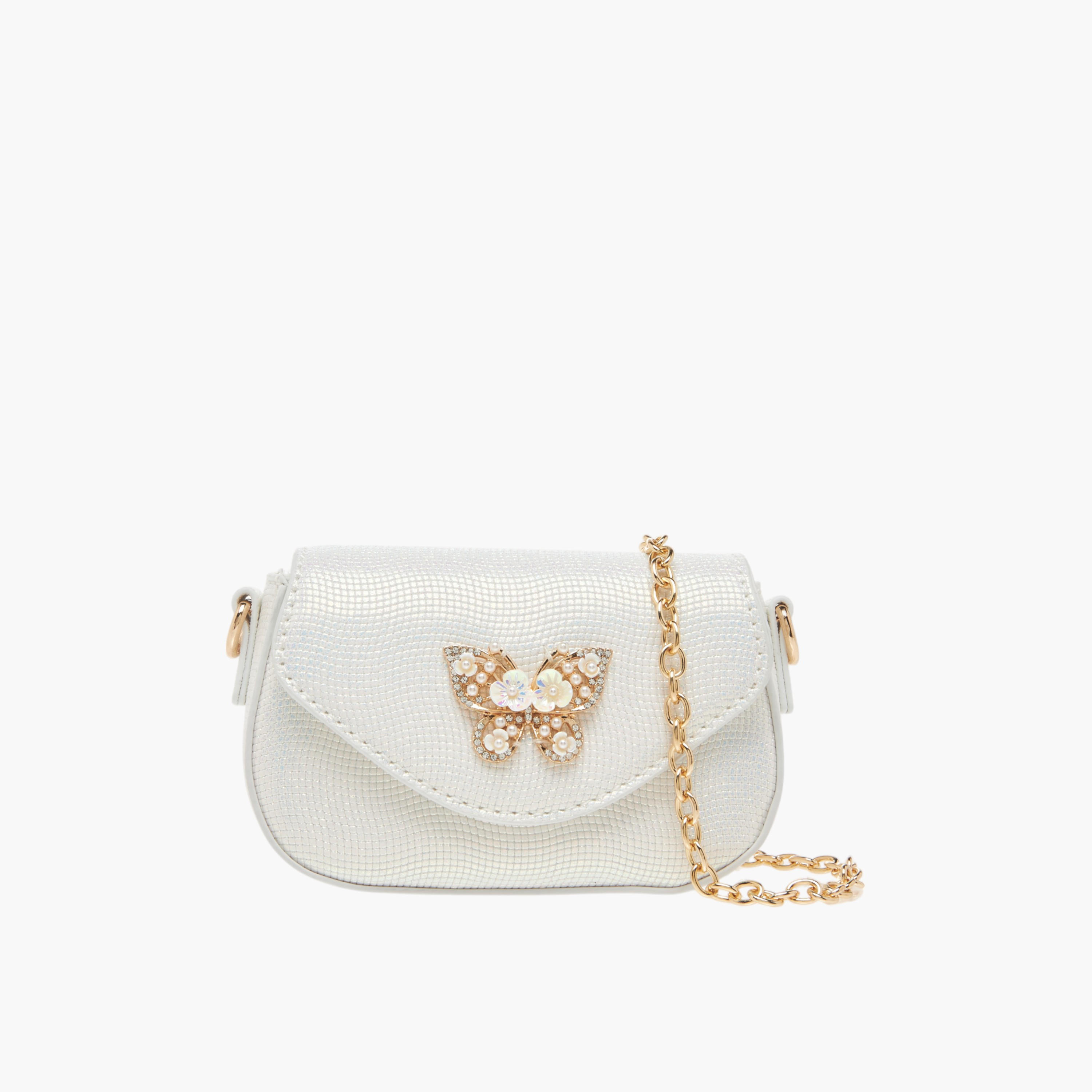 Little Missy Butterfly Embellished Crossbody Bag with Detachable Chain Strap and Button Closure-girls-accessories-bags-image-1