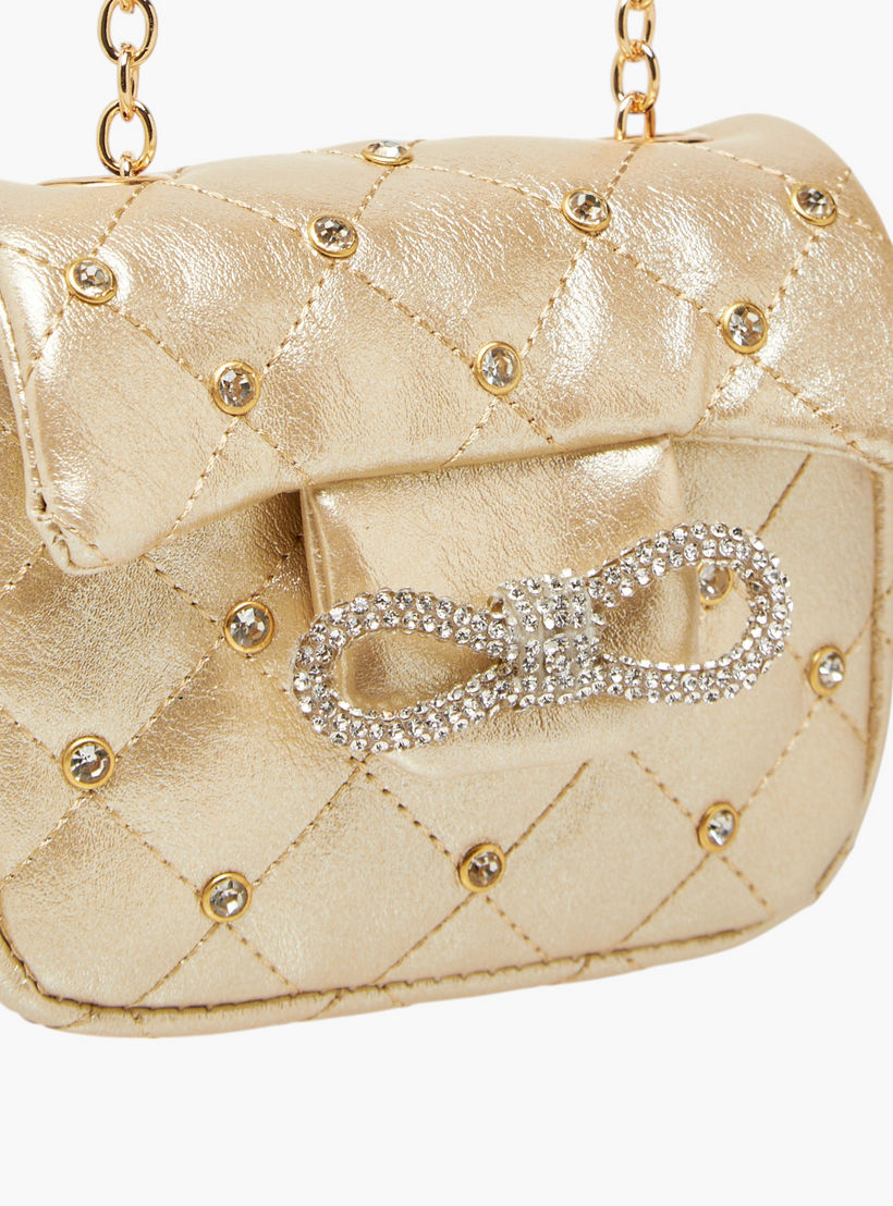 Little Missy Embellished Crossbody Bag with Chain Strap and Button Closure-girls-accessories-bags-image-4